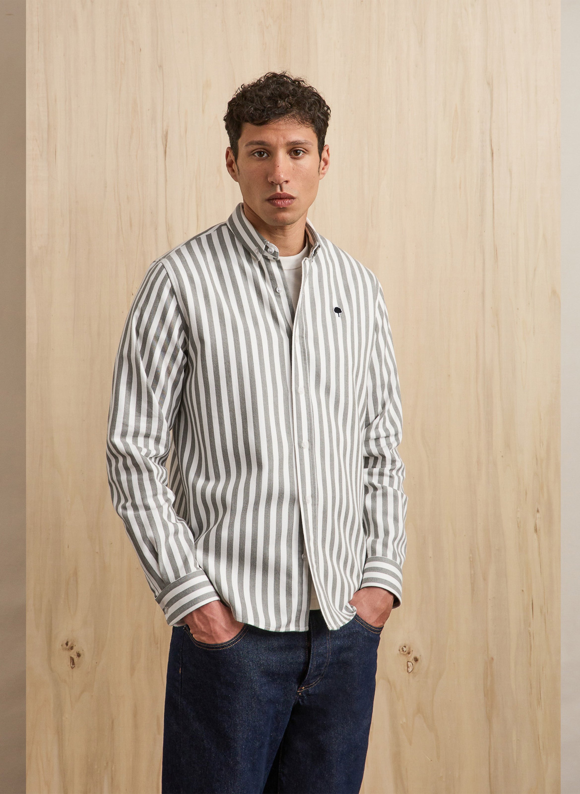 Chemise col classique en coton FAGUO Kaki