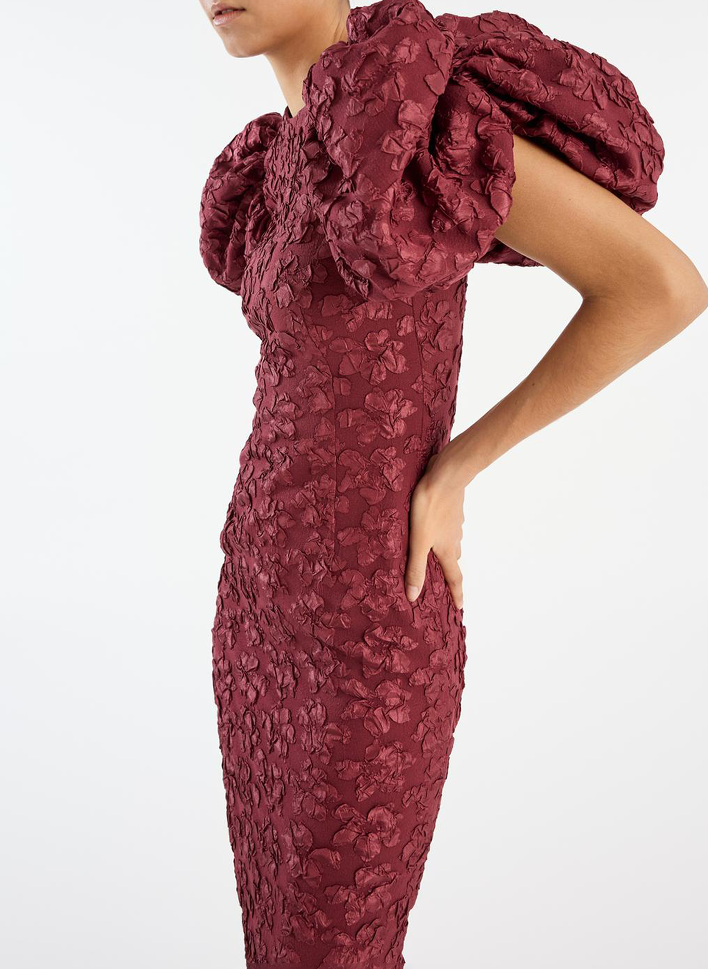 Lange jurk met ronde hals in jacquard ROTATE Bruin