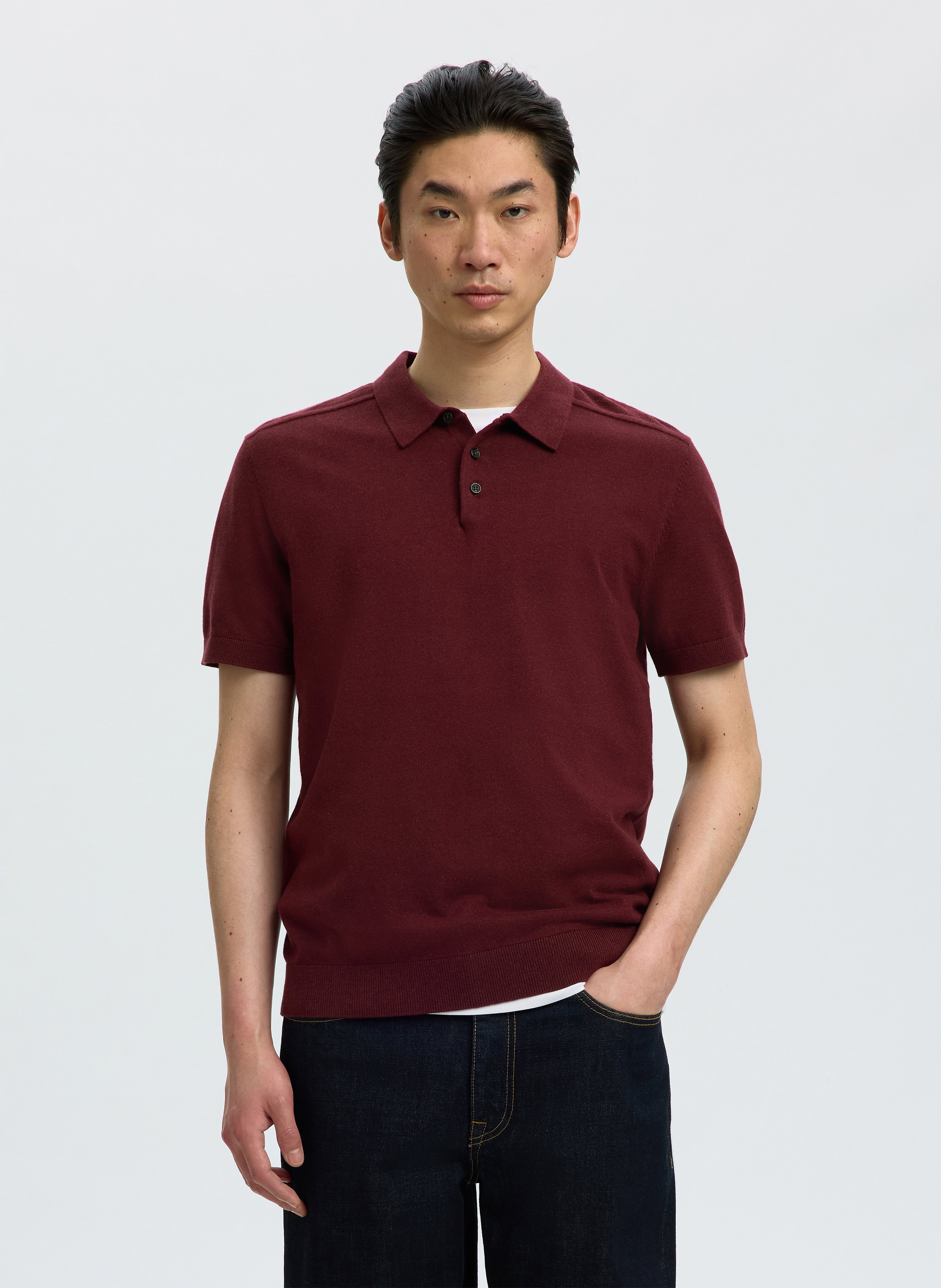 Polo manches courtes regular-fit en coton maillé SELECTED Prune