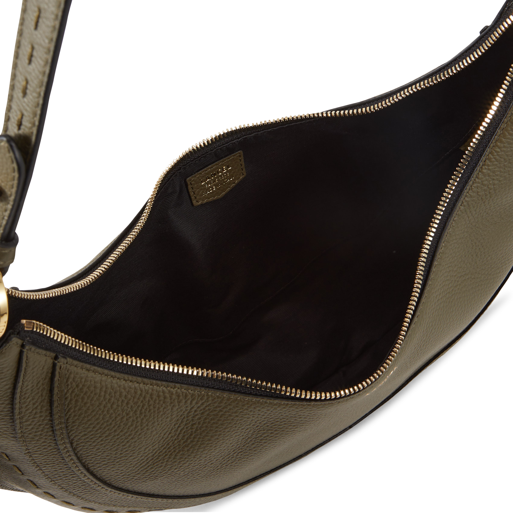 Uni-Farbene, mit Reißverschluss versehene Hobo-Tasche aus Leder. LANCEL Khaki