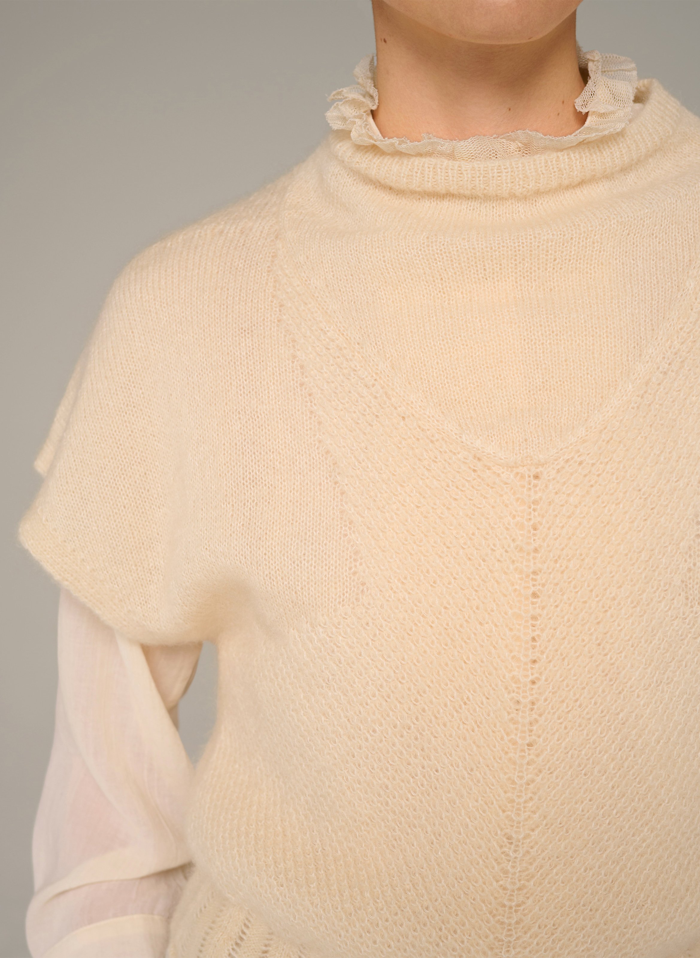 Taillierter Kurzarm-Pullover aus Wollmischung COTELAC Beige