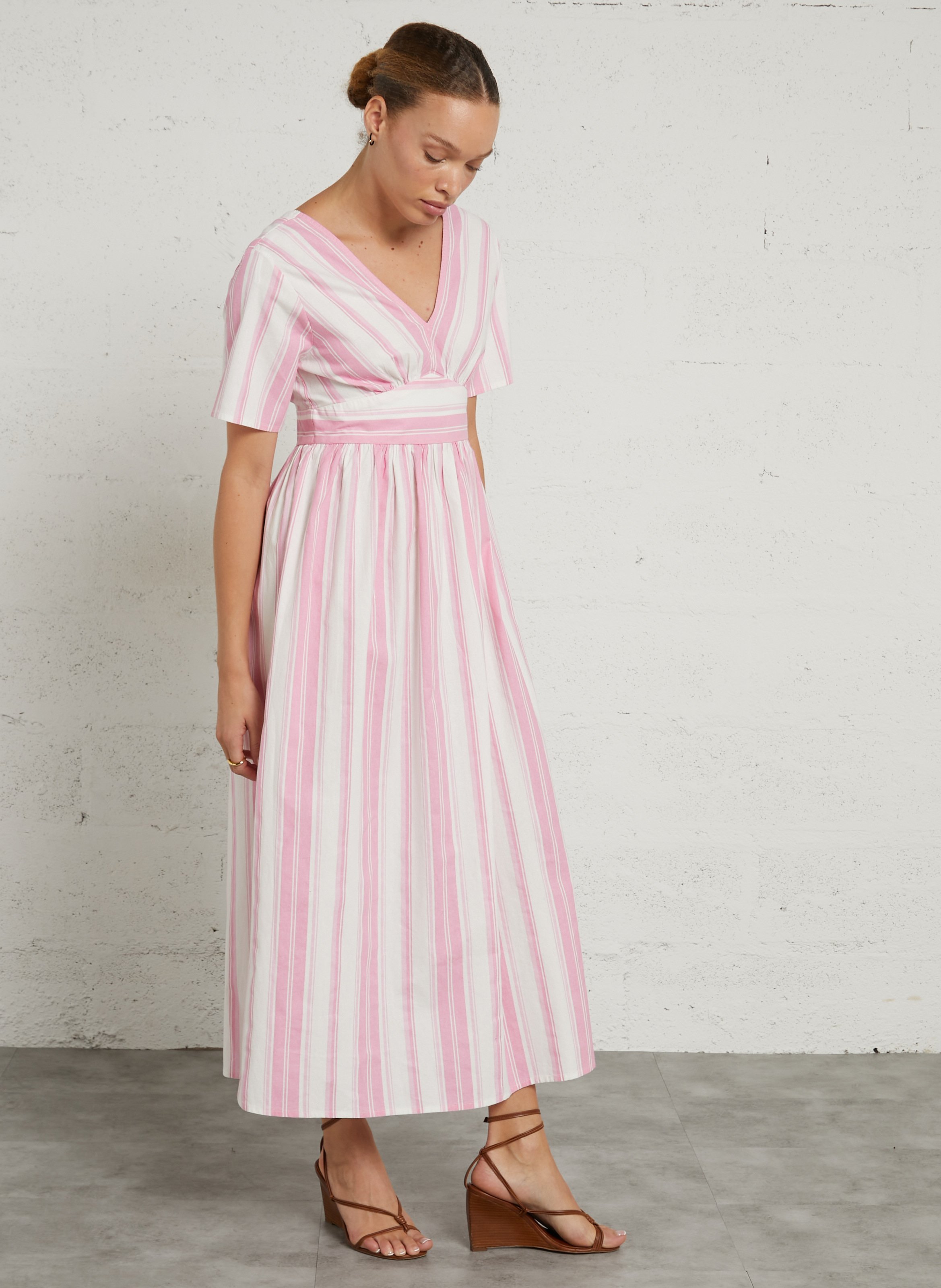 Robe longue à rayures en coton MAISON 123 Rose
