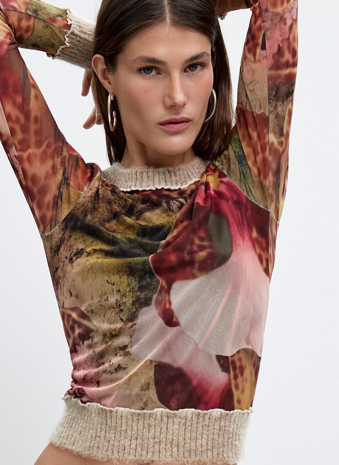 Printed round-neck T-shirt DESIGUAL Brown