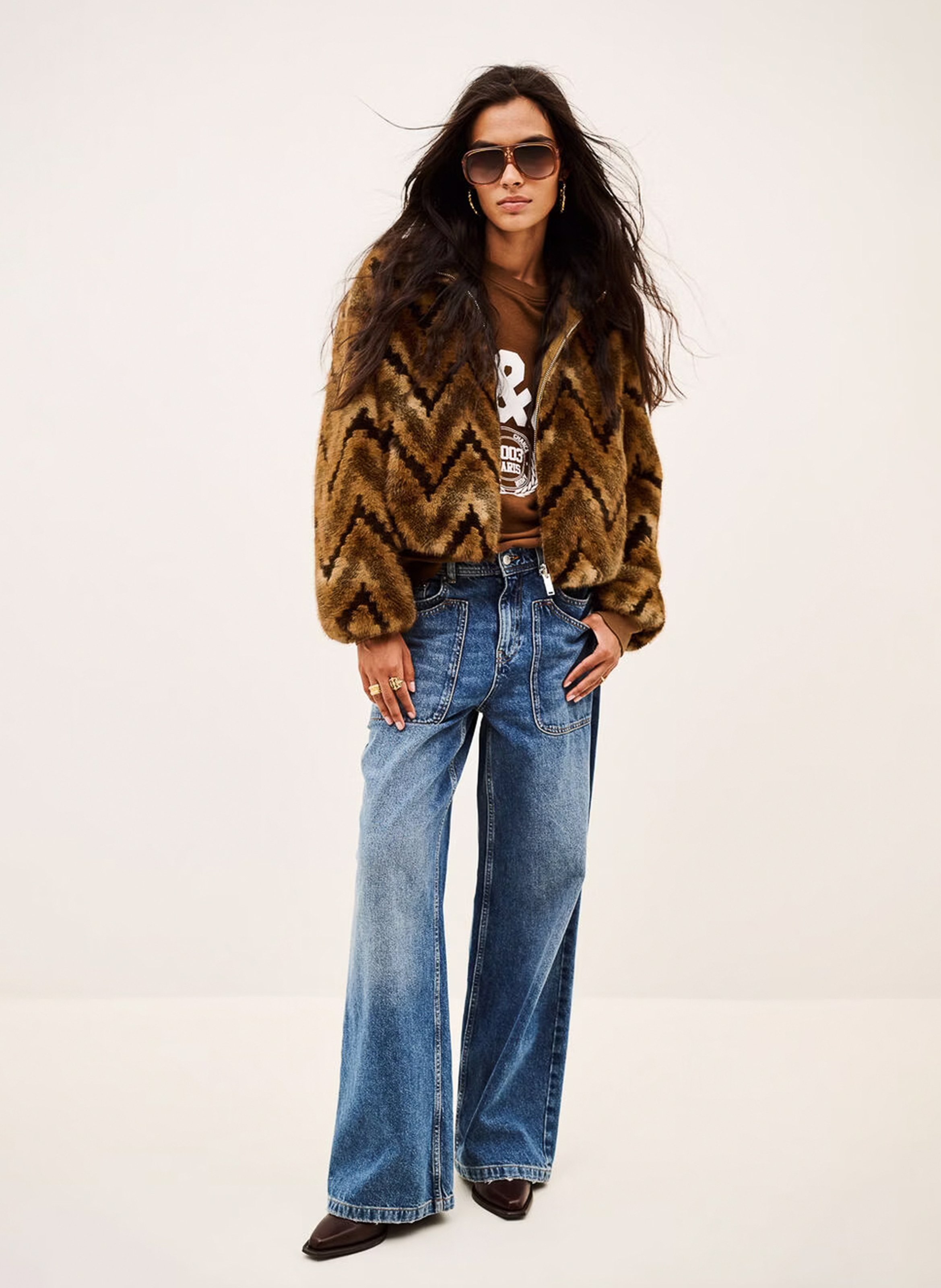 Omkeerbare jas met bontlook van katoenmix BA&SH Geel