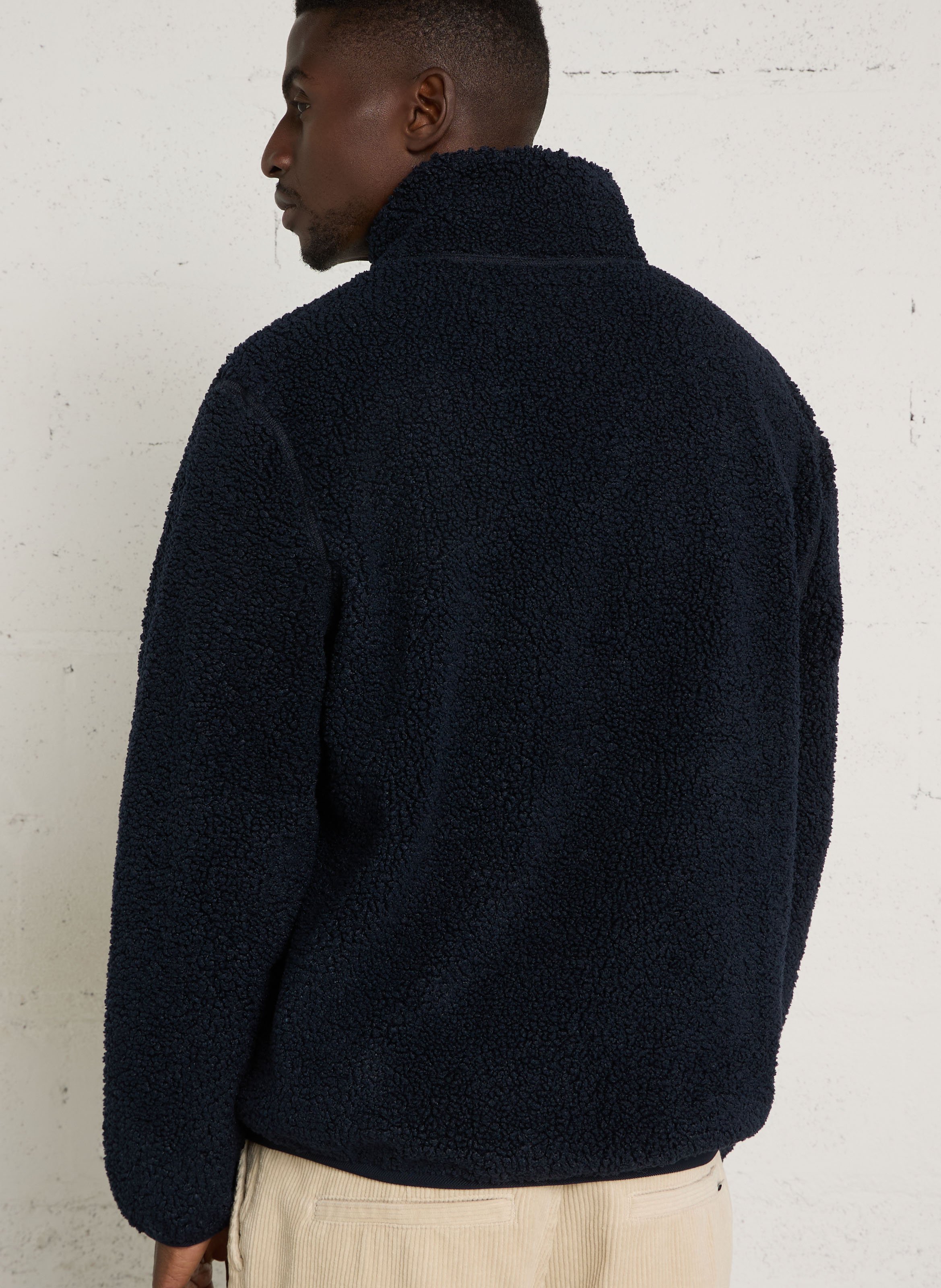 Straight-cut sherpa zip-up fleece with stand-up collar K-WAY Blue