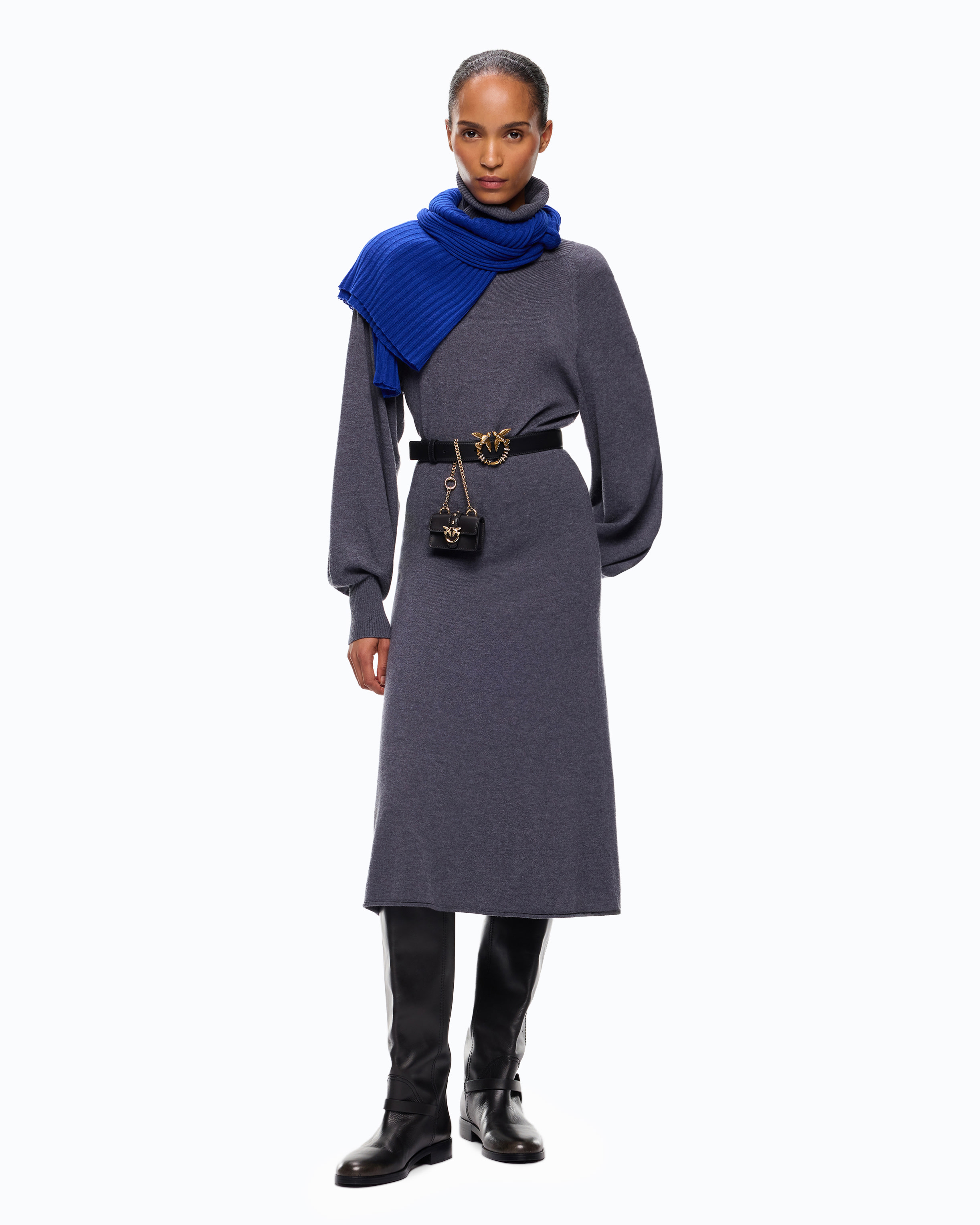 Robe midi à col roulé en laine mélangée PINKO Gris