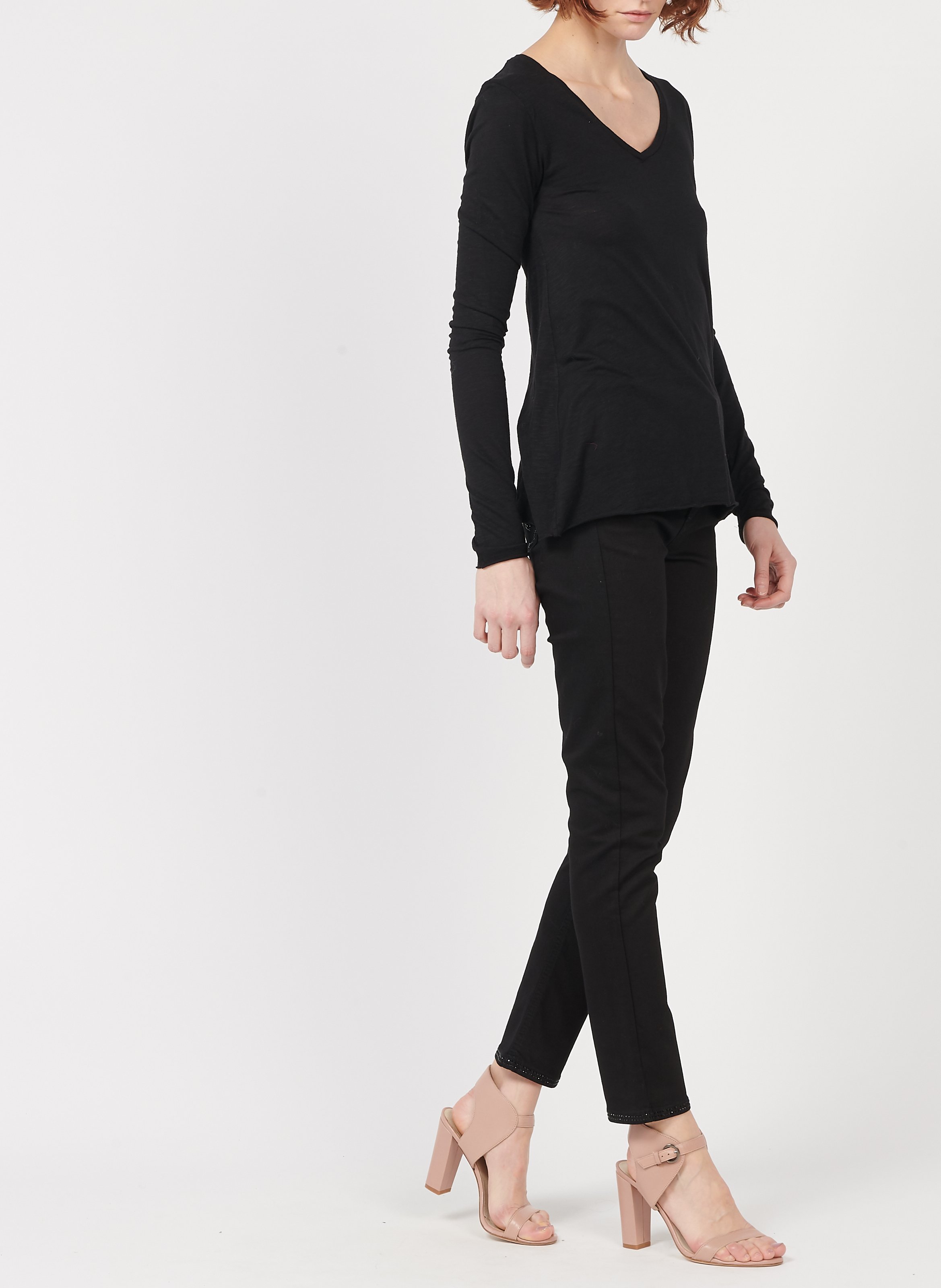 V-neck cotton-blend T-shirt AMERICAN VINTAGE Black