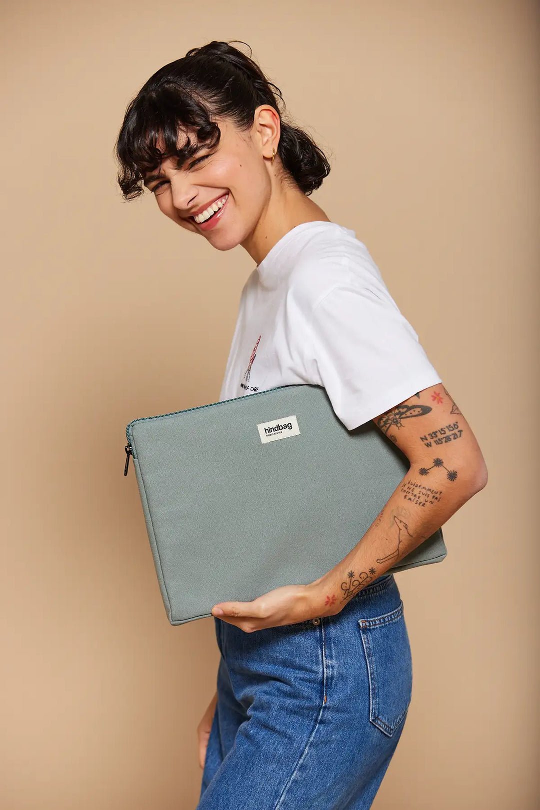 Cotton laptop sleeve with shock-absorbing foam HINDBAG Green