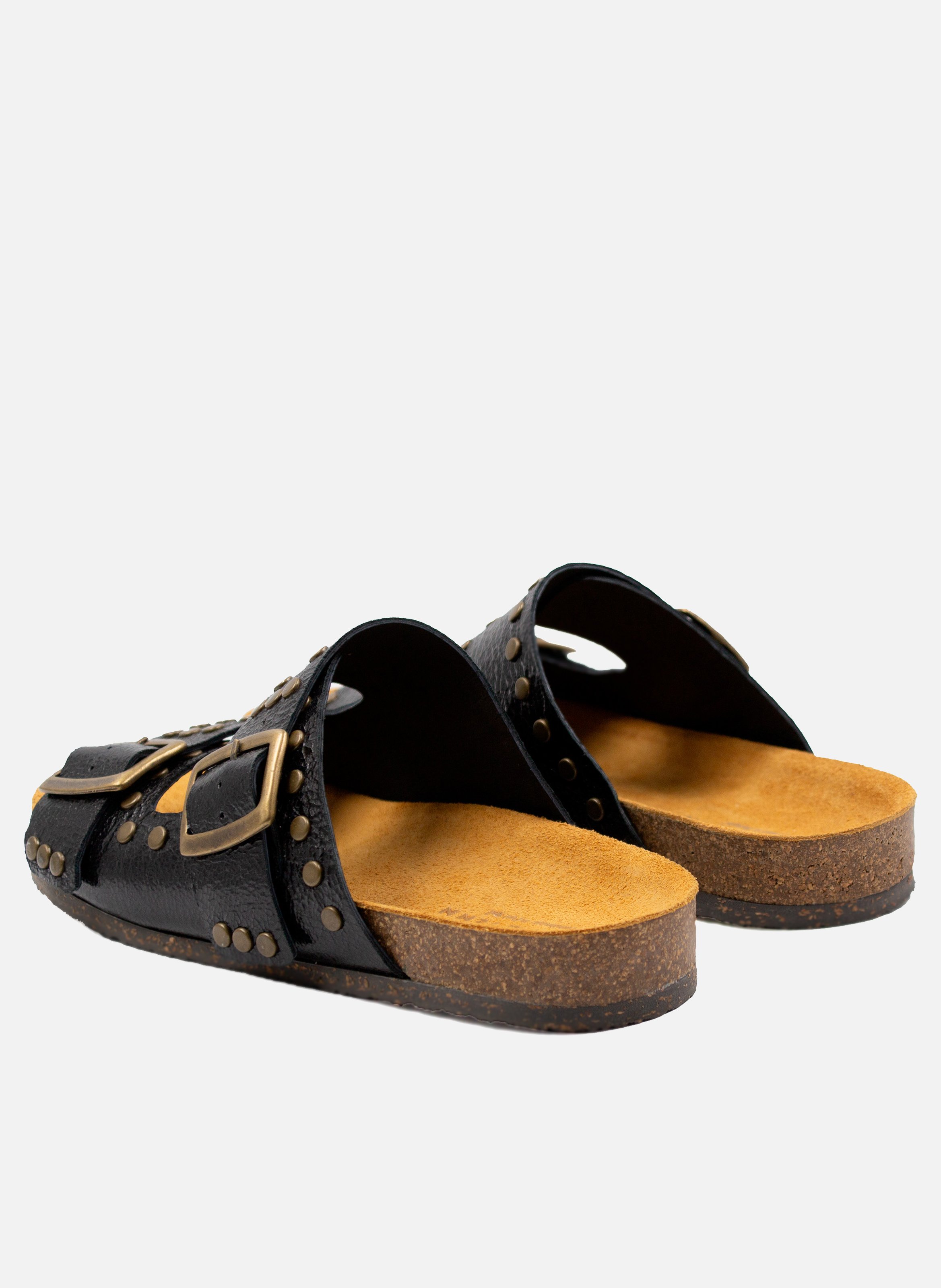 Metallic leather cork Mules with studs JULES & JENN Black