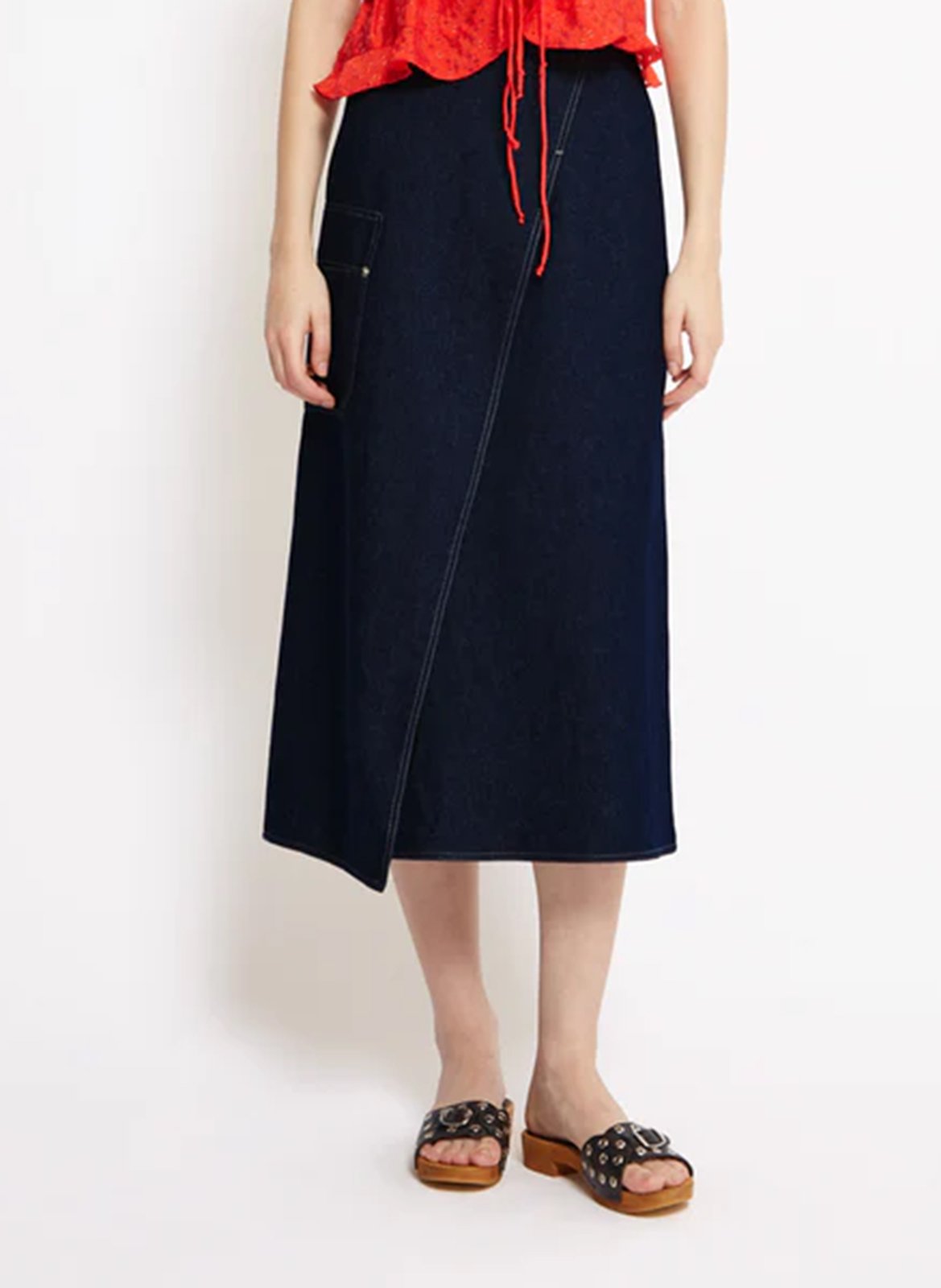 Cotton denim midi skirt ROSEANNA Blue