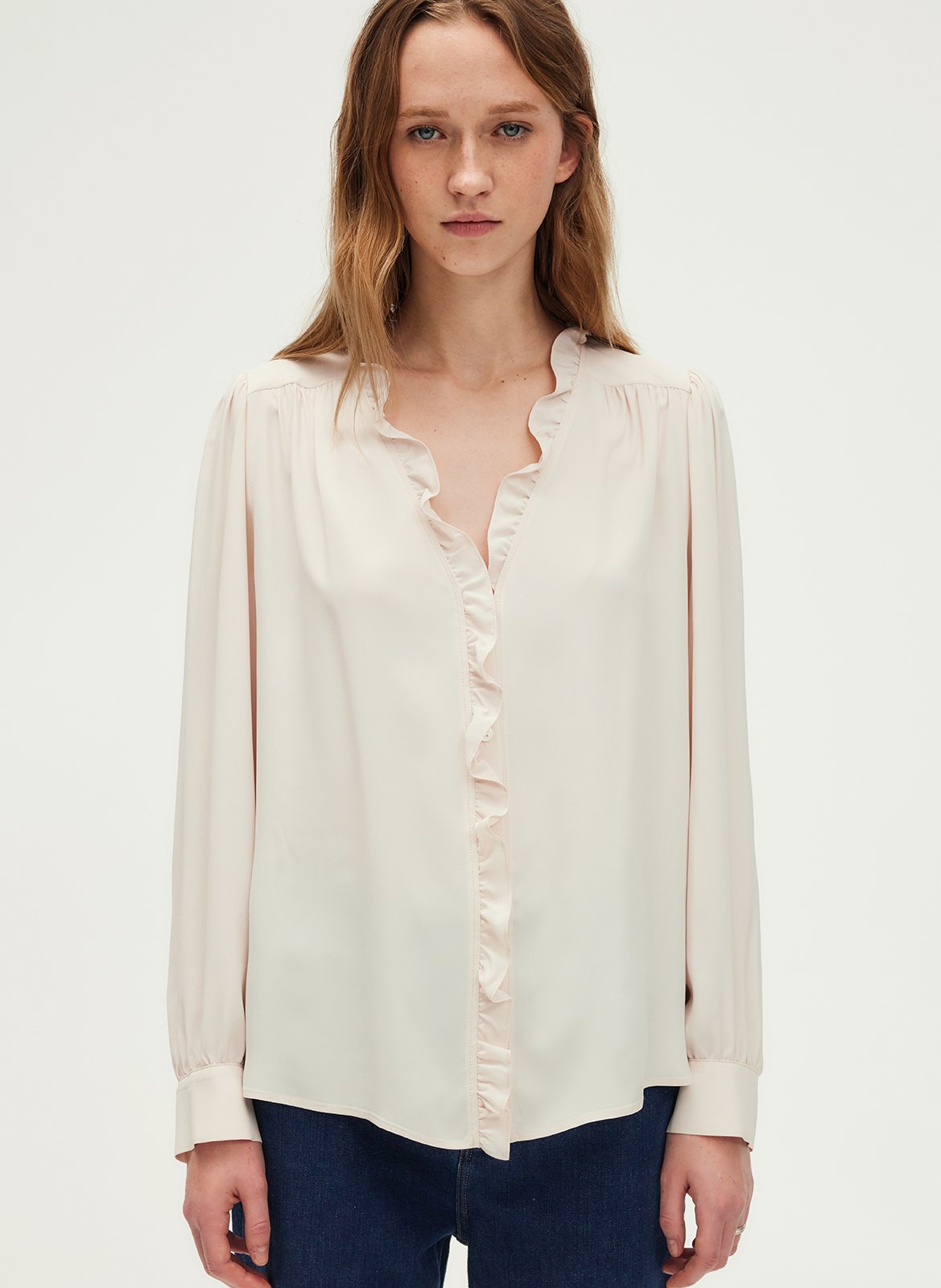 Chemise volantée à manches longue PABLO Beige
