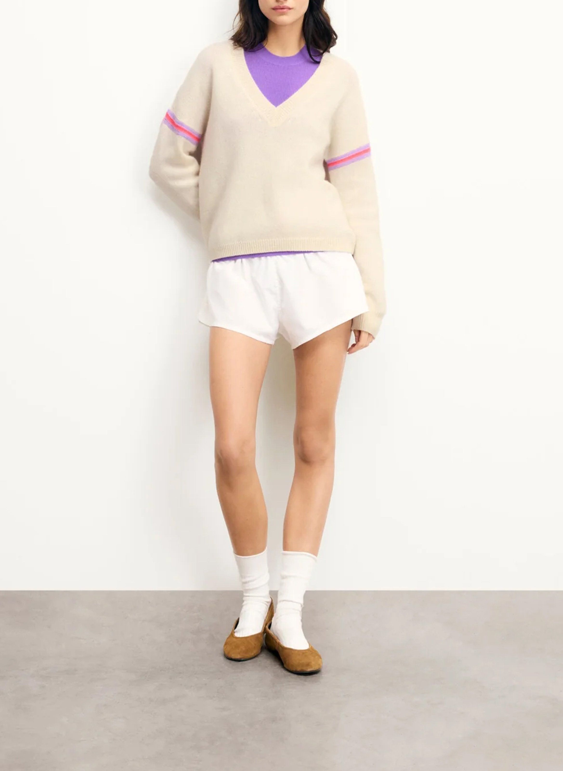 Trui met V-hals en lange mouwen van kasjmier FROM FUTURE Beige