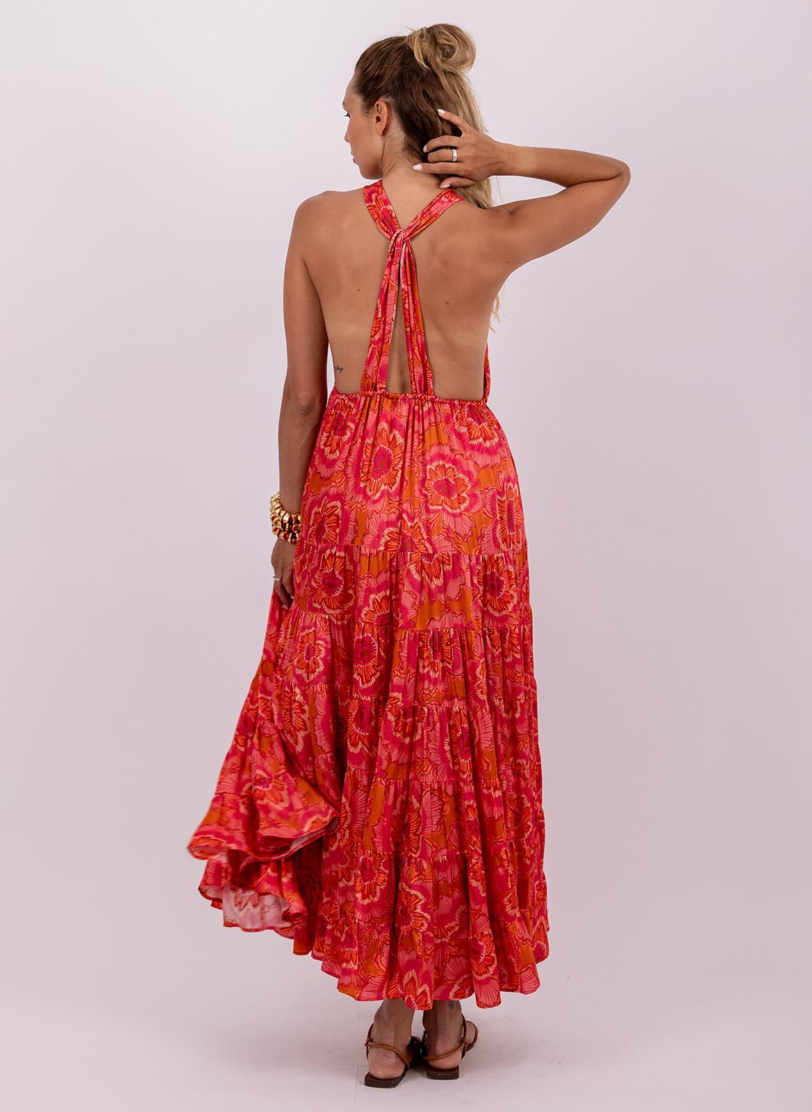 Robe longue fluide croisée à motifs SUNDRESS Rose