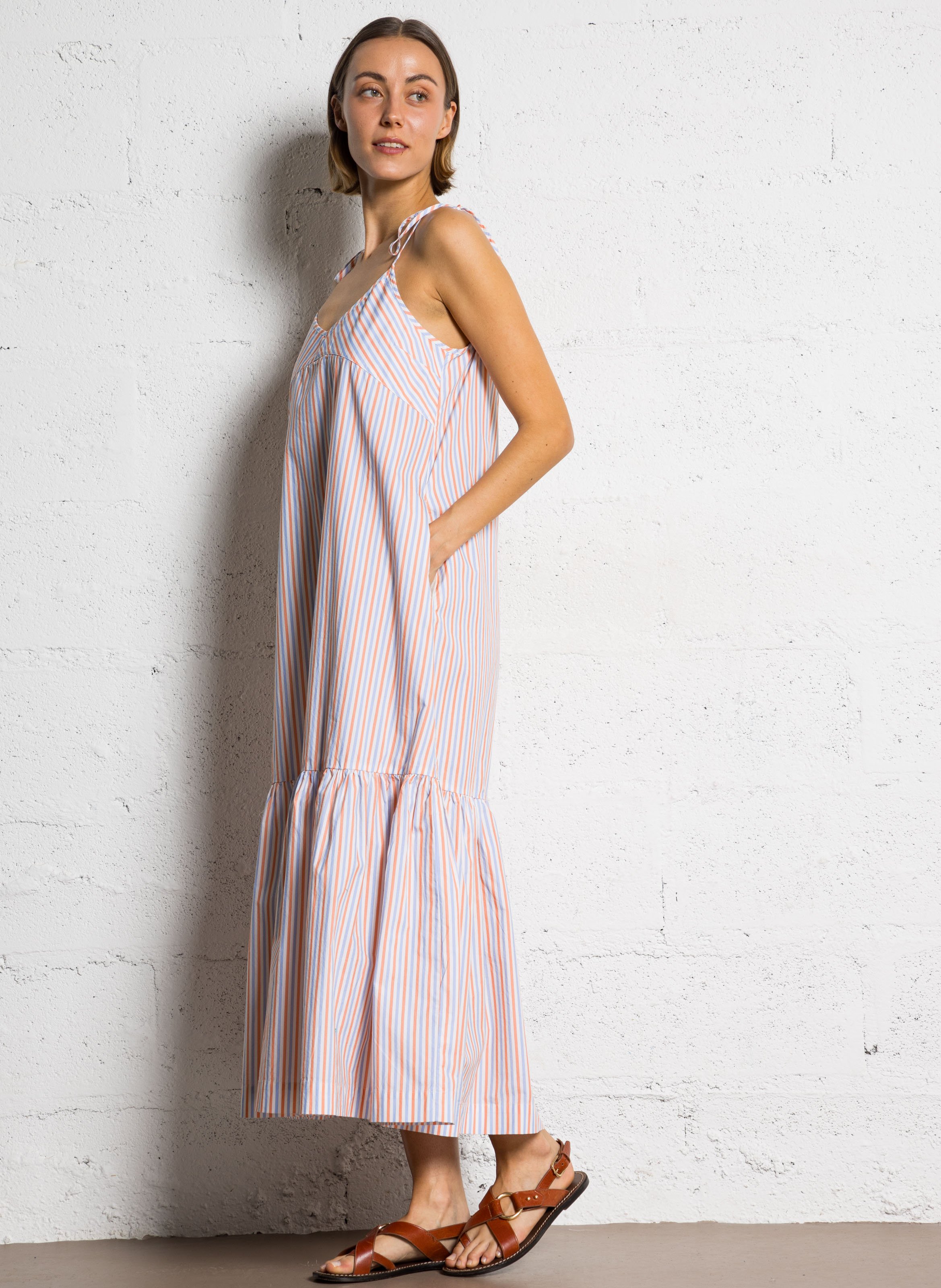 Robe longue rayée à bretelles  THE TINY BIG SISTER Multicolore