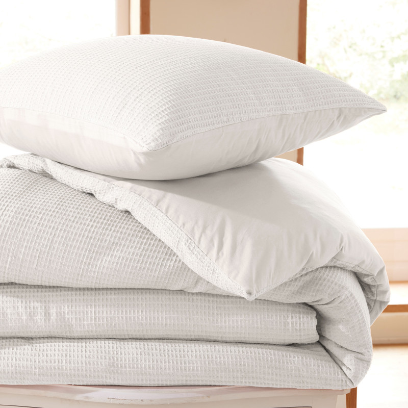 Honeycomb duvet set 240 x 220 for double bed 140 to 160 cm COTON PUR White