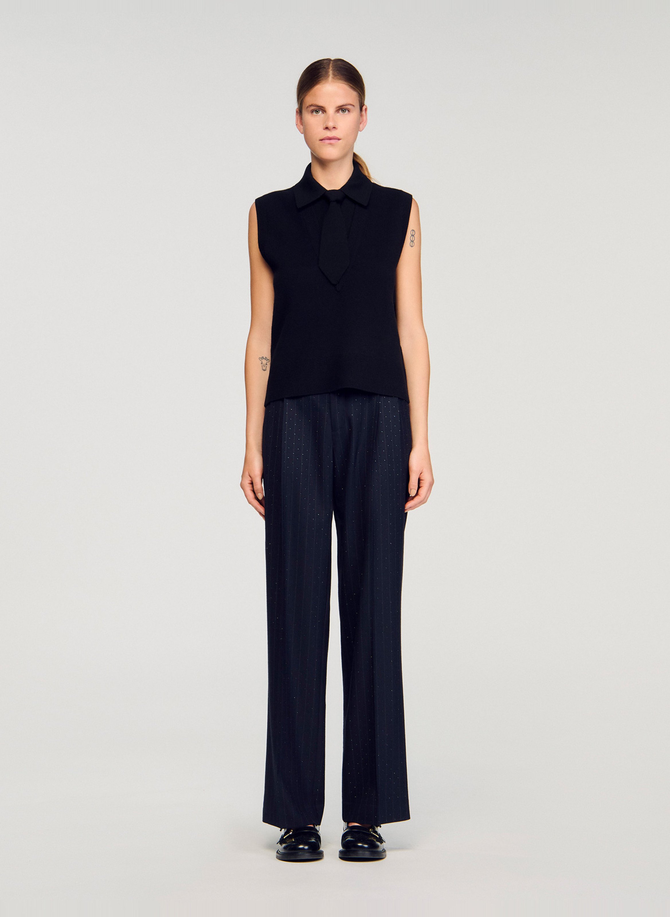 Pull col classique en laine mélangée SANDRO Noir