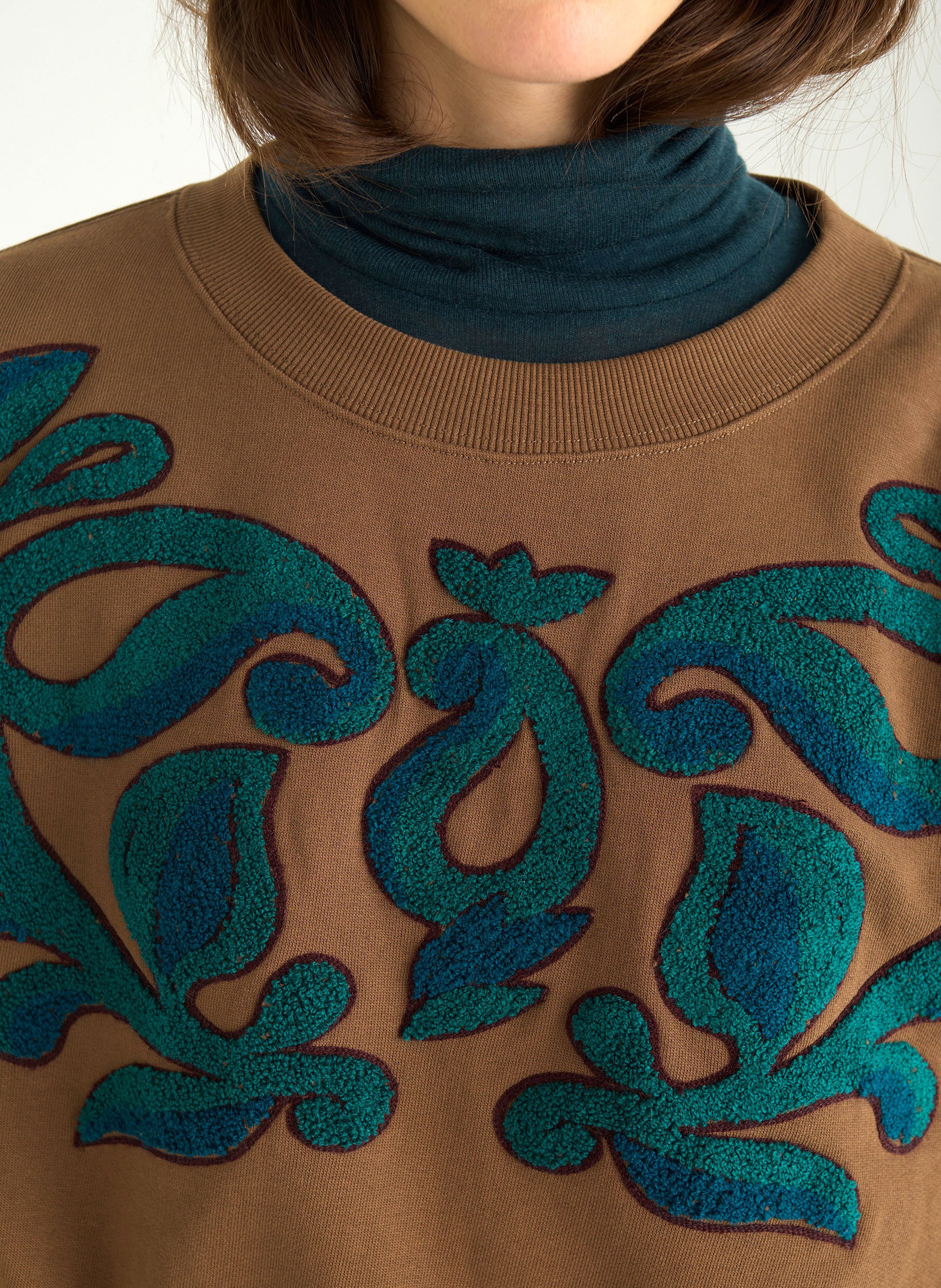 Sweat oversize col rond en coton COTELAC Marron