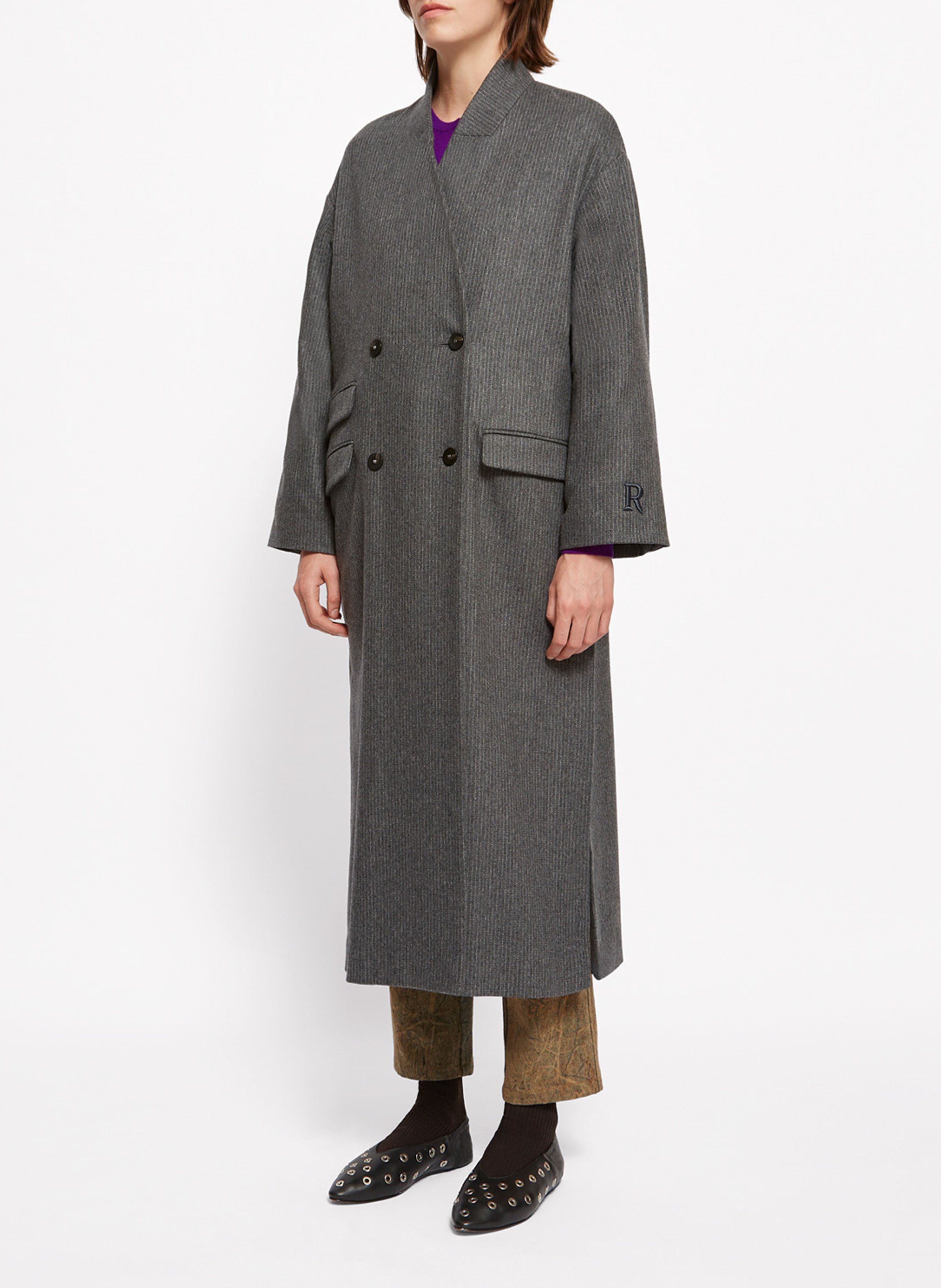 Manteau oversize en laine mélangée rayé ROSEANNA Gris