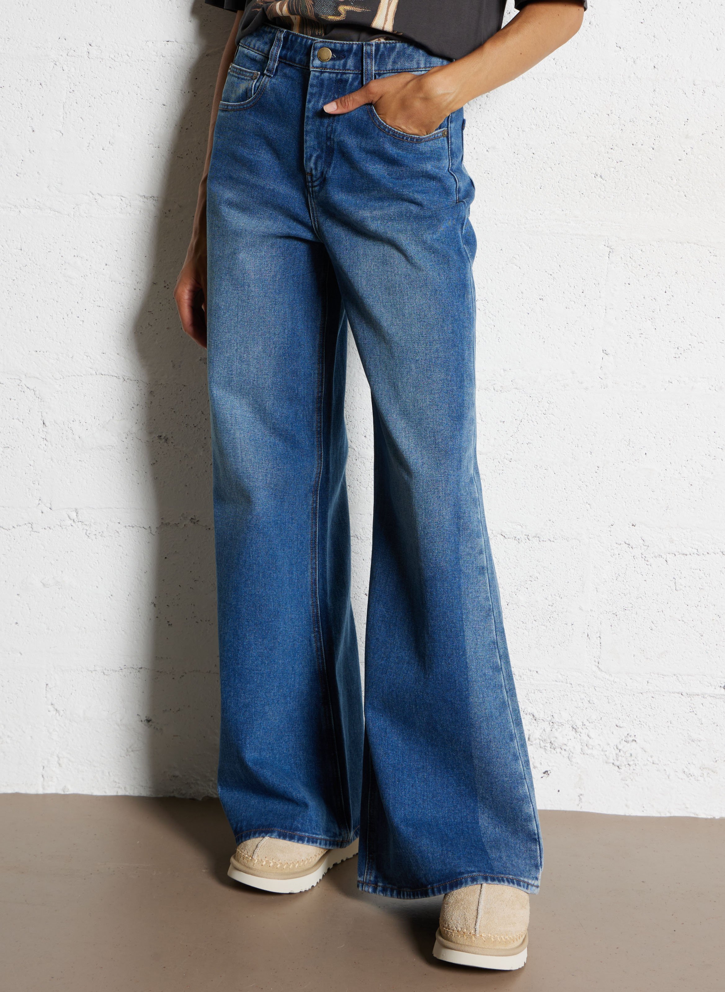 Jean flare taille haute en coton BILLABONG Bleu