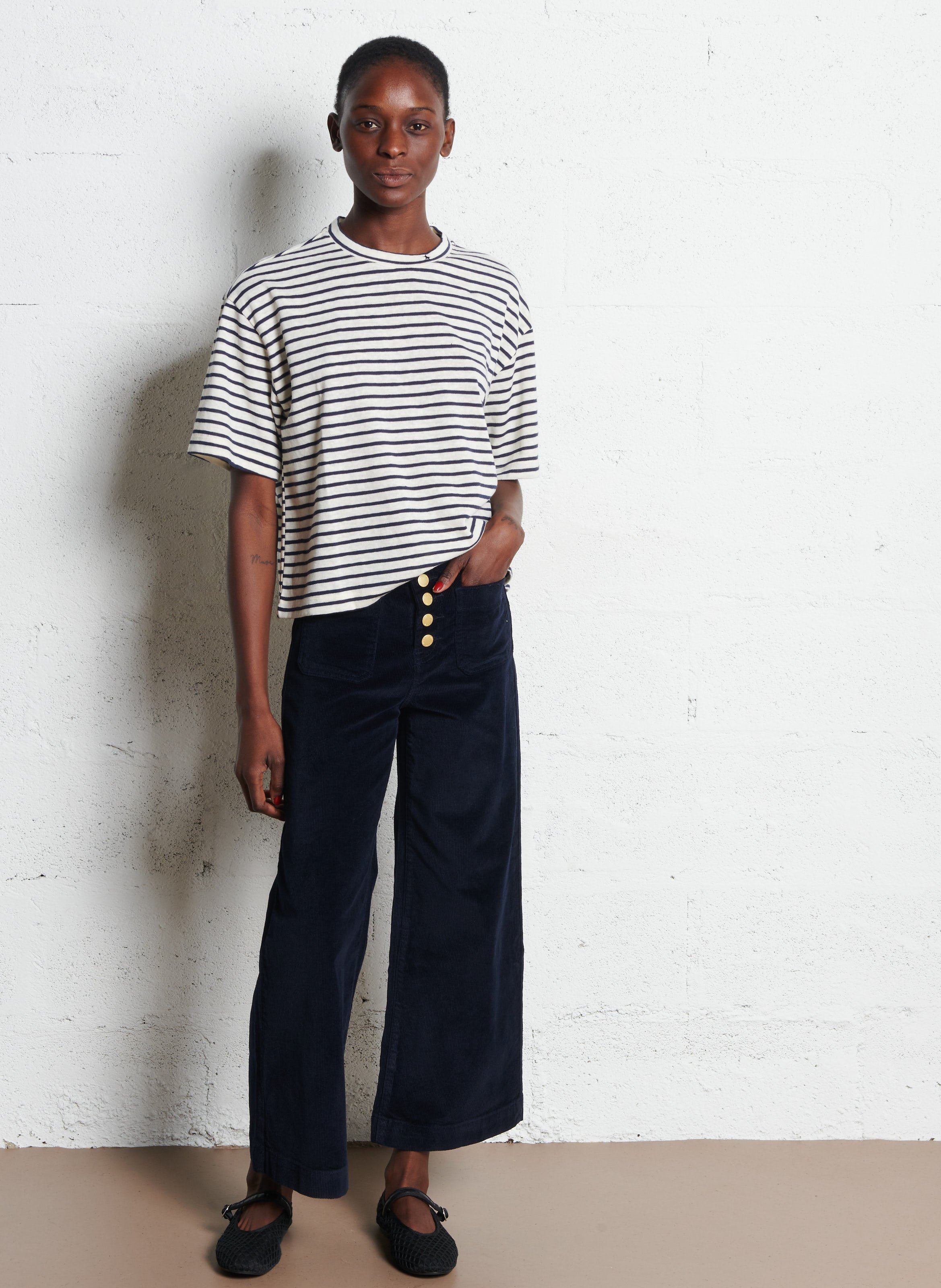 Gestreiftes Rundhals-T-Shirt LA PETITE ETOILE Beige