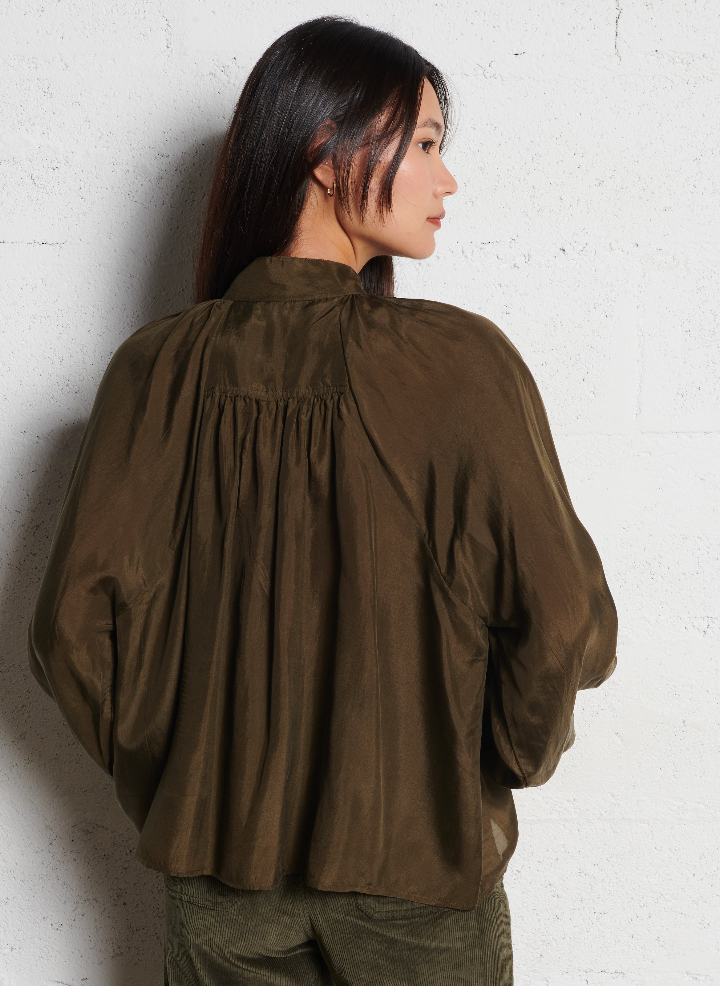 Silk high-neck blouse BELLEPIECE Green