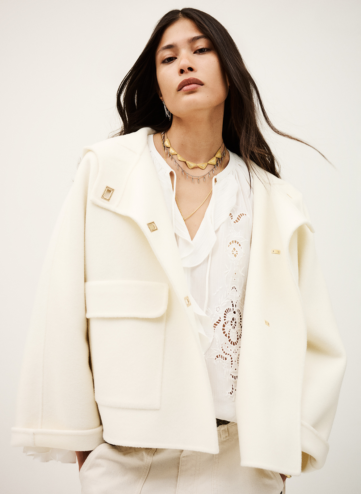 Korte wollen jas met capuchon BA&SH Beige