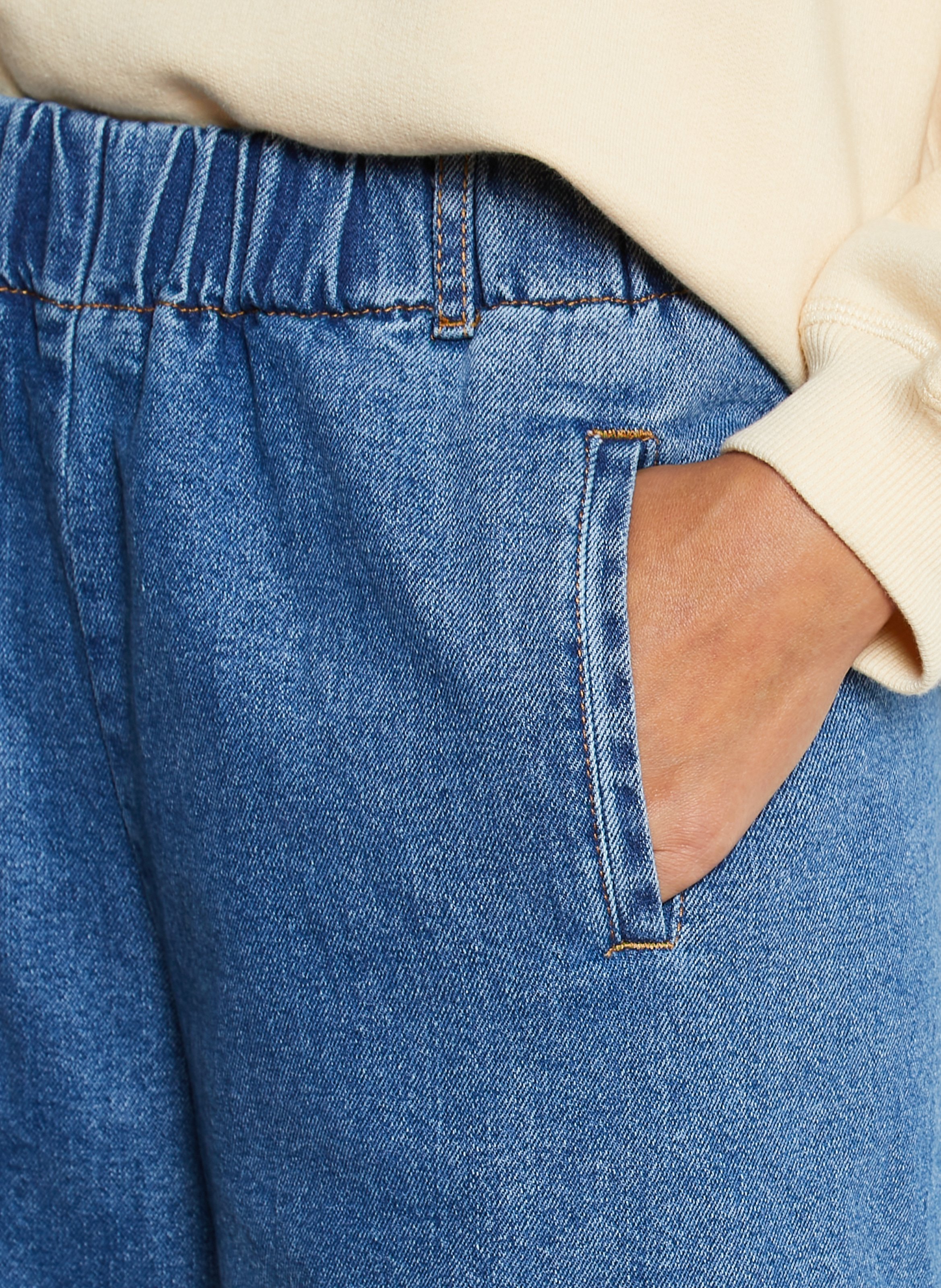 Jean large en denim de coton mélangé Bleu