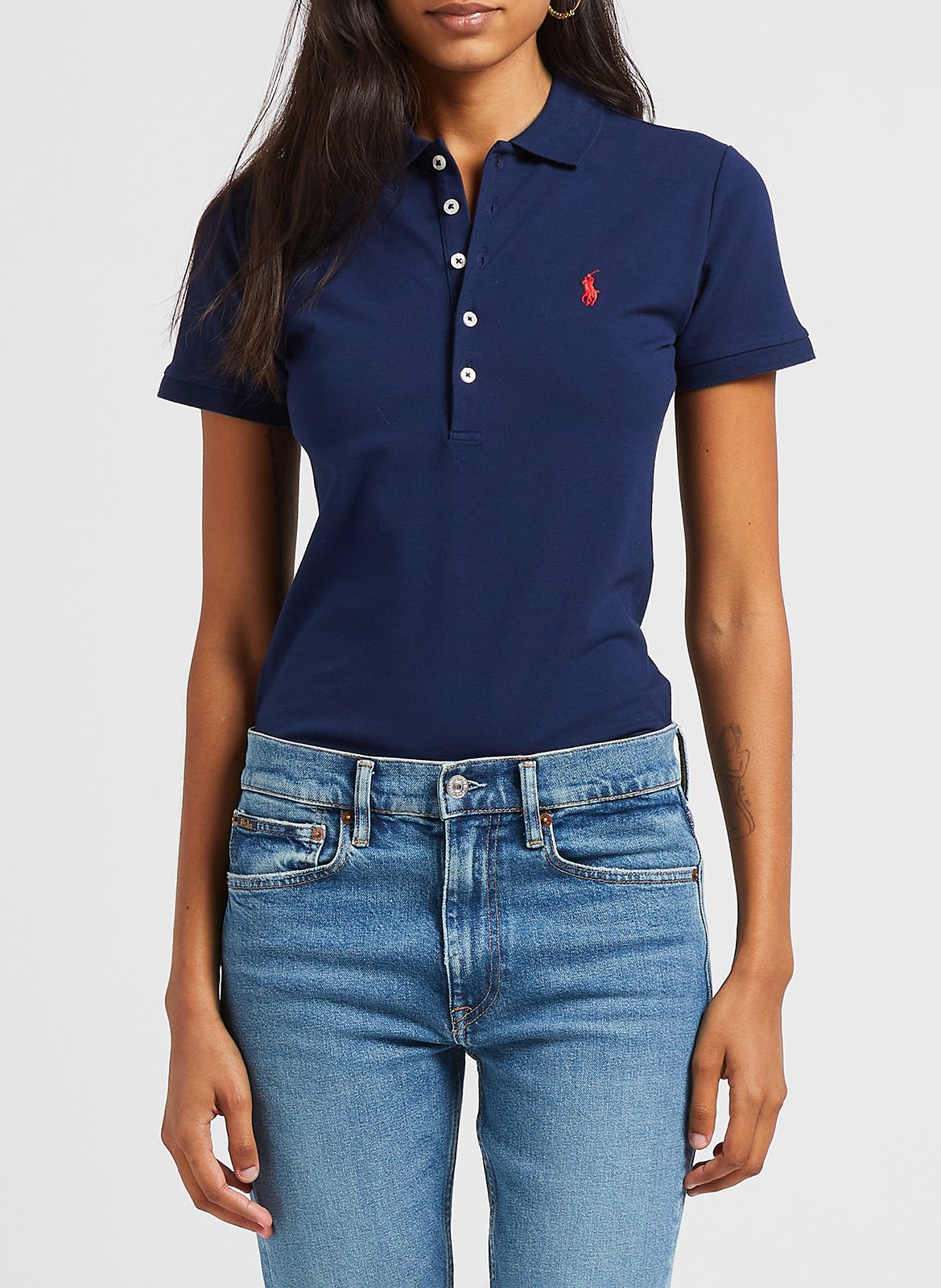 Besticktes Polohemd aus Stretch-Baumwolle POLO RALPH LAUREN Blau