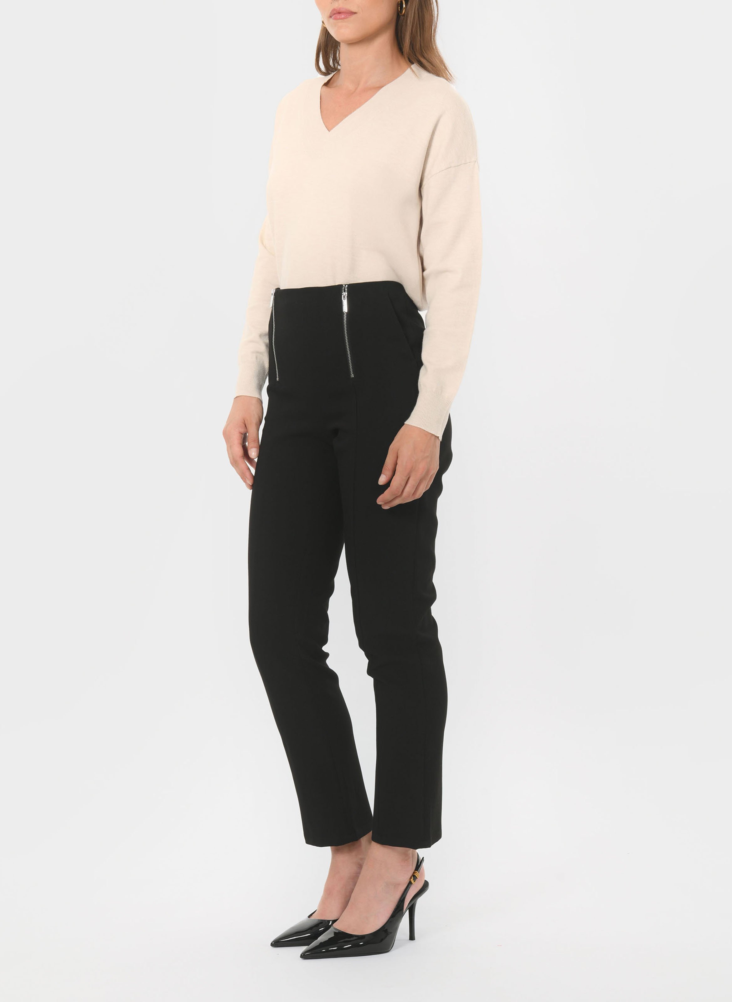 Zippered straight pants with high waist KOOKAI Black