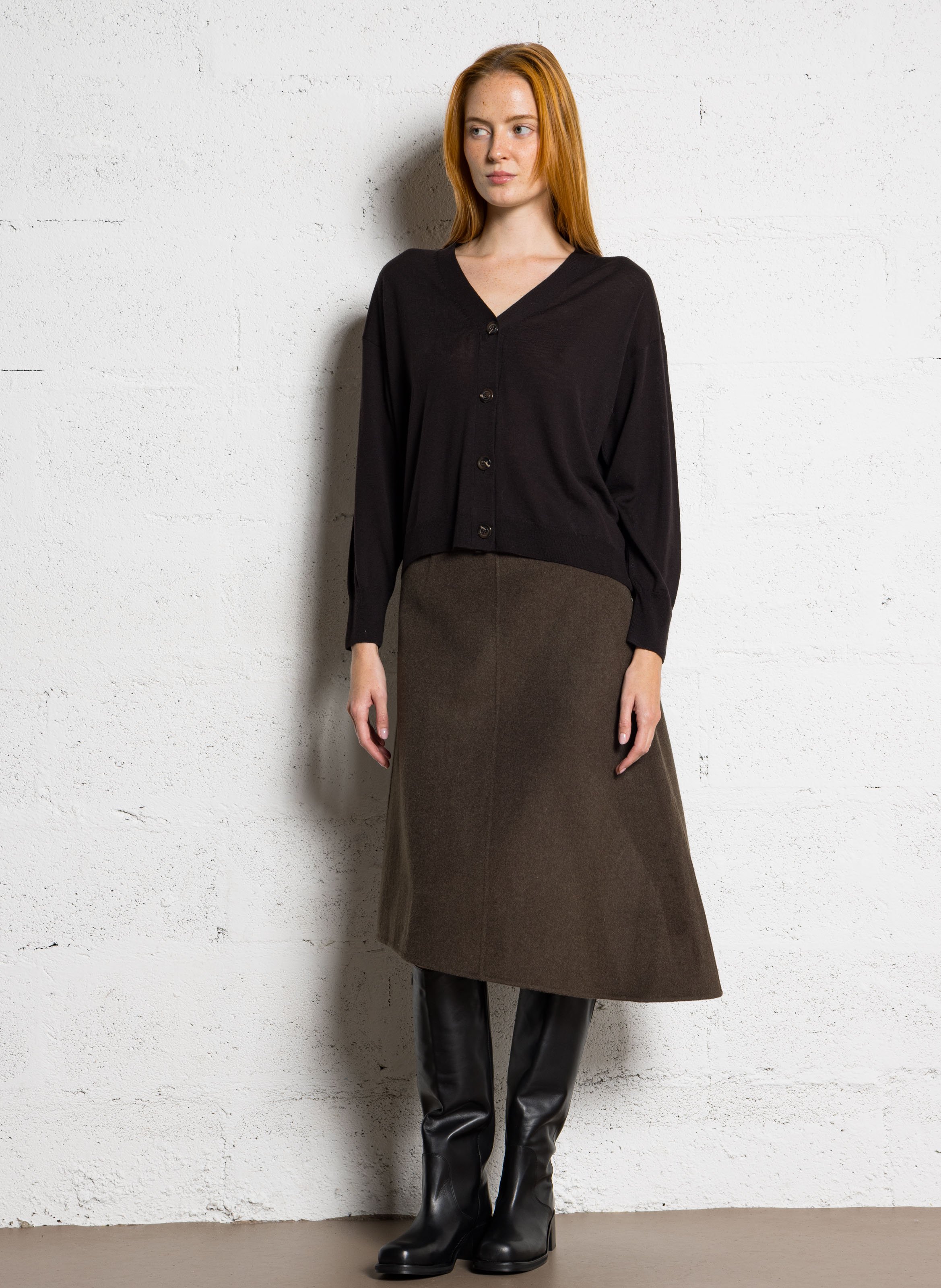 Cardigan à col V en laine  SOEUR Marron