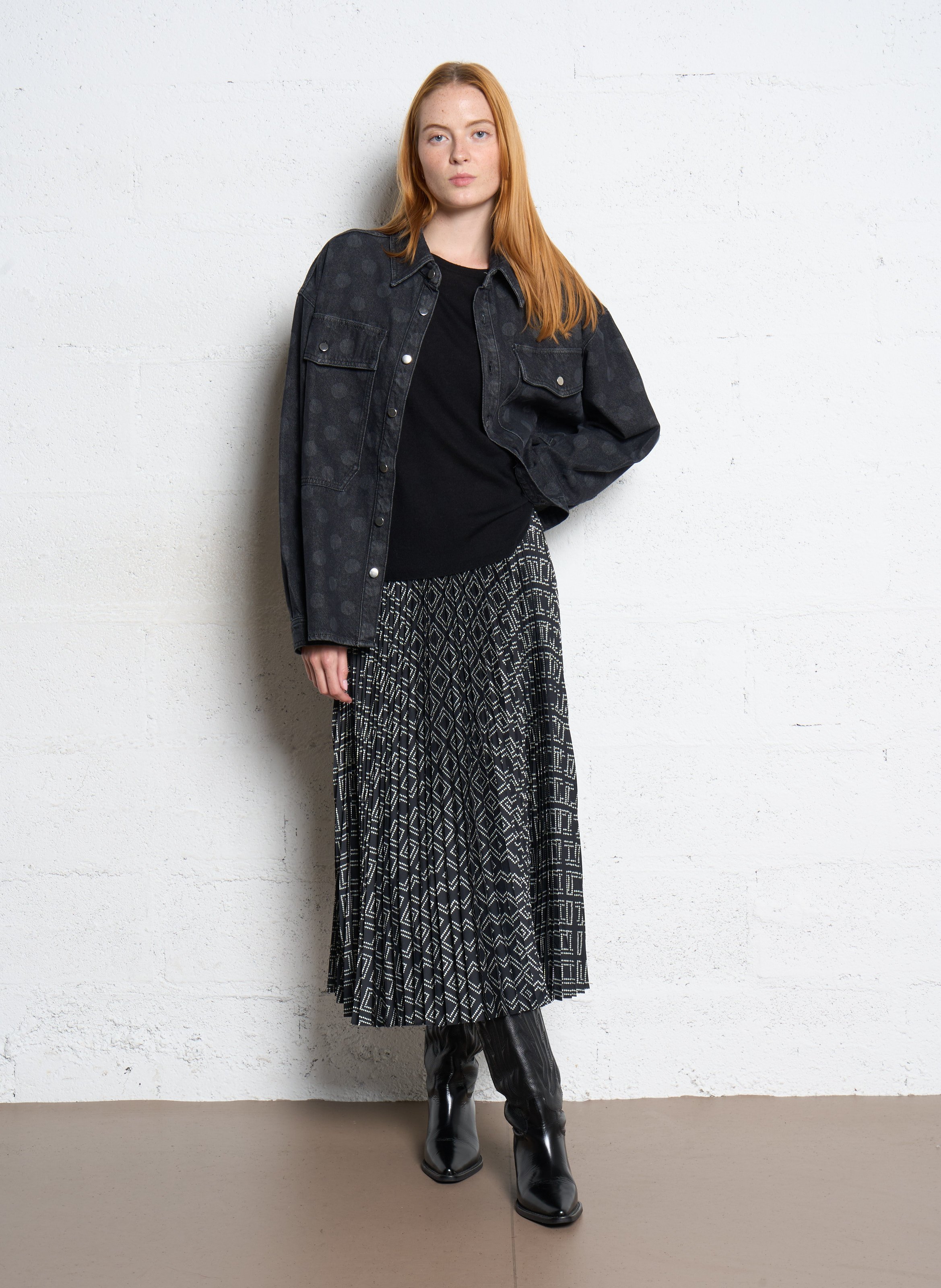 Jupe midi plissée imprimée PETITE MENDIGOTE Black