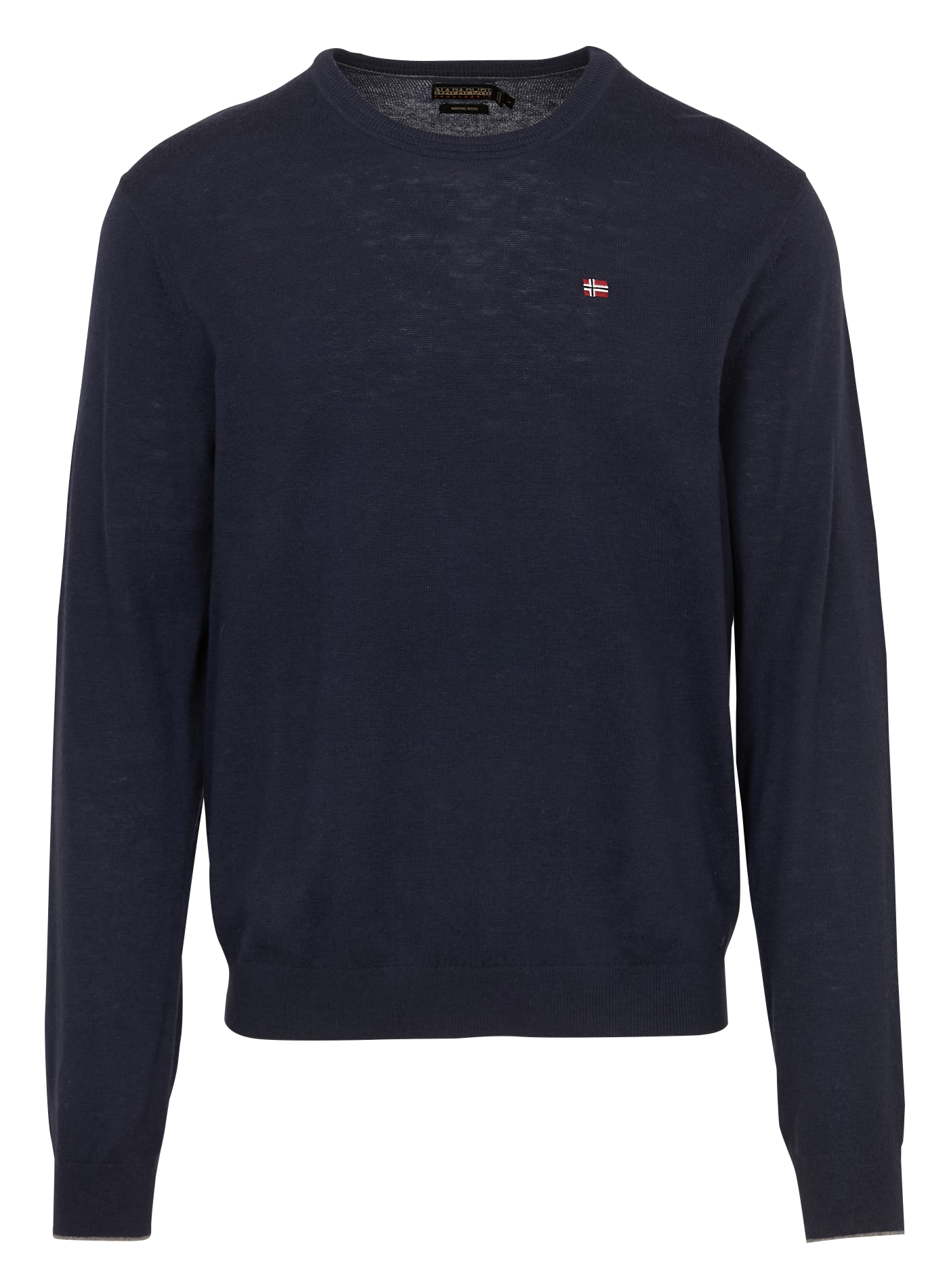 Pull droit col rond brodé en laine NAPAPIJRI Bleu