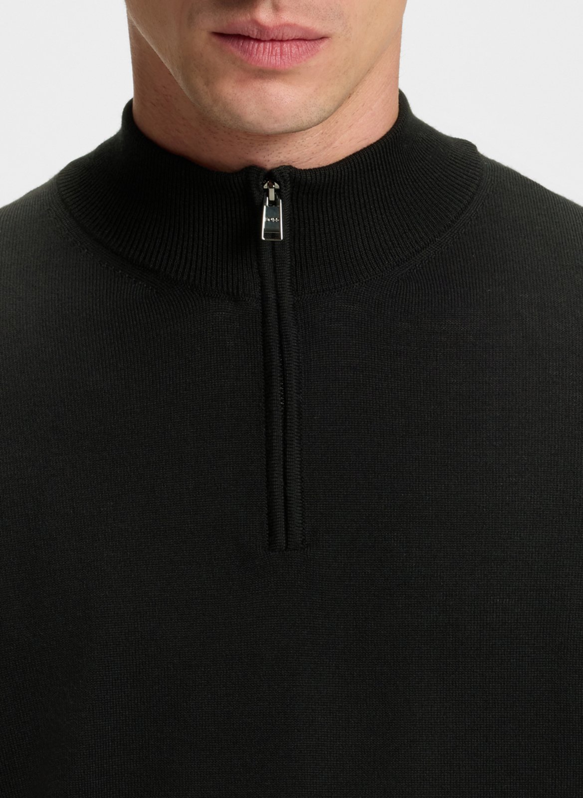 Zip-up high-neck wool sweater BOSS Black