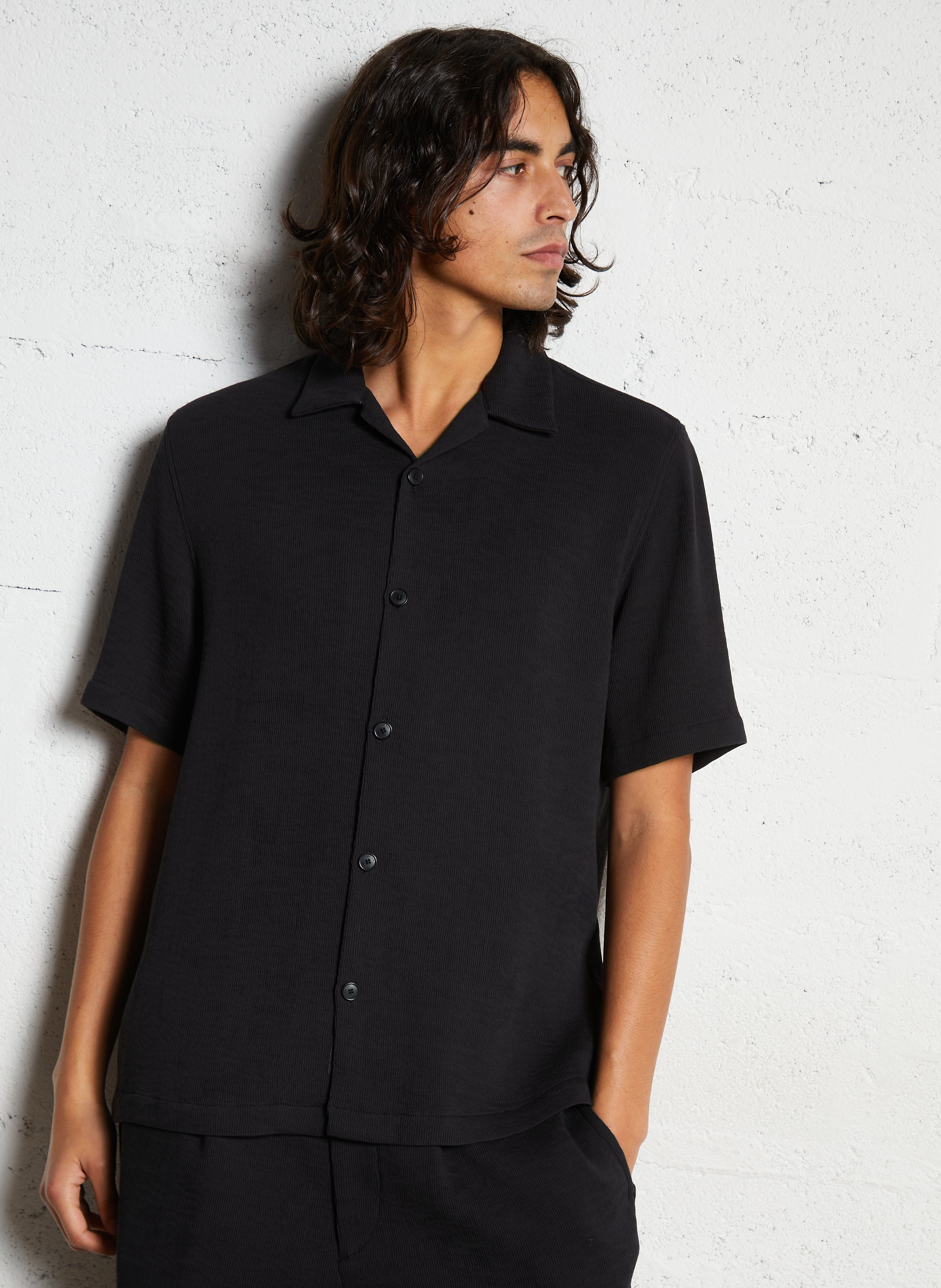 Gerade geschnittenes Kurzarm-Shirt aus plissiertem Strick IKKS Schwarz