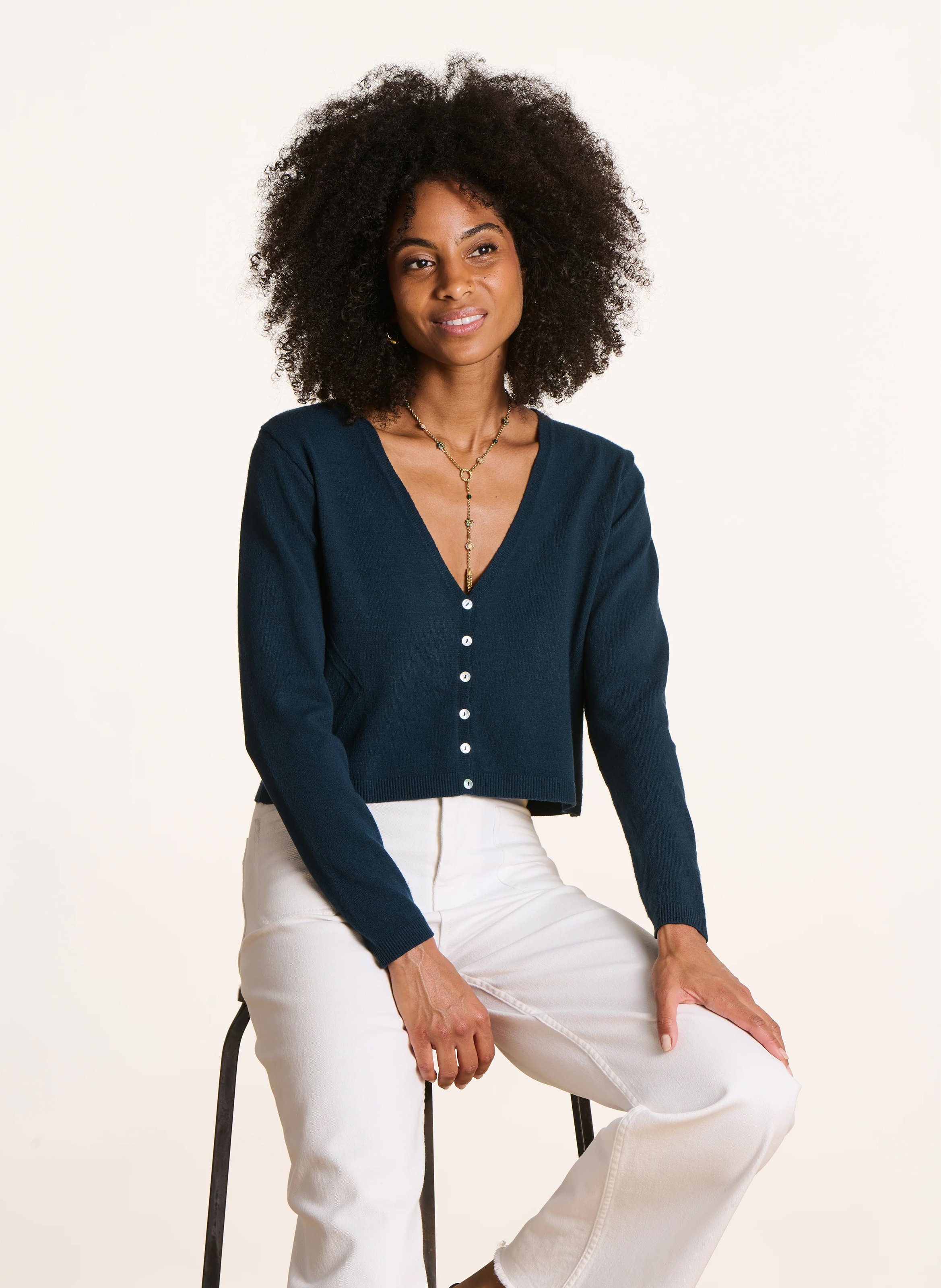 Kort vest met V-hals LA FEE MARABOUTEE Blauw