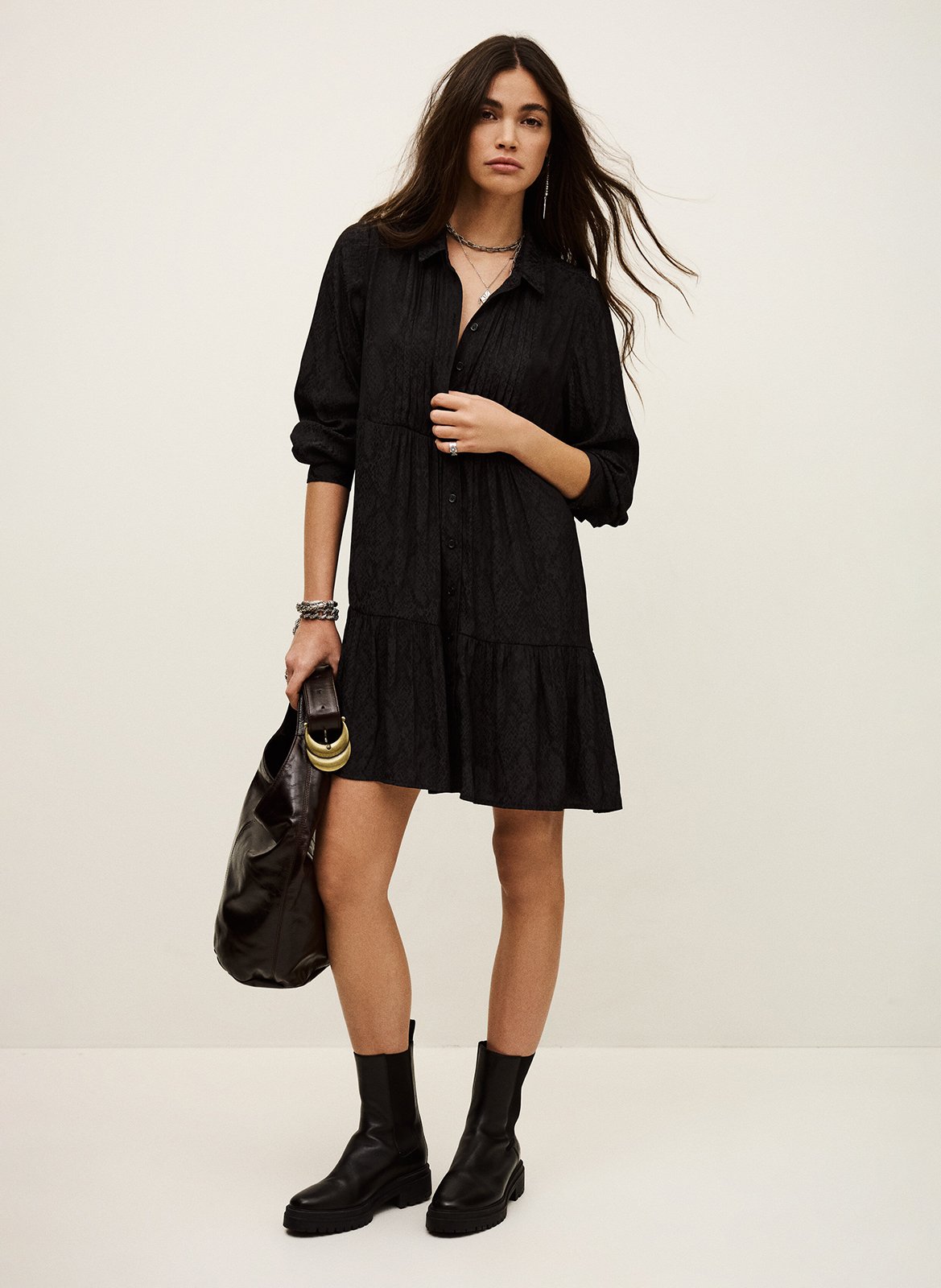 Korte jurk met klassieke kraag en print BA&SH Zwart