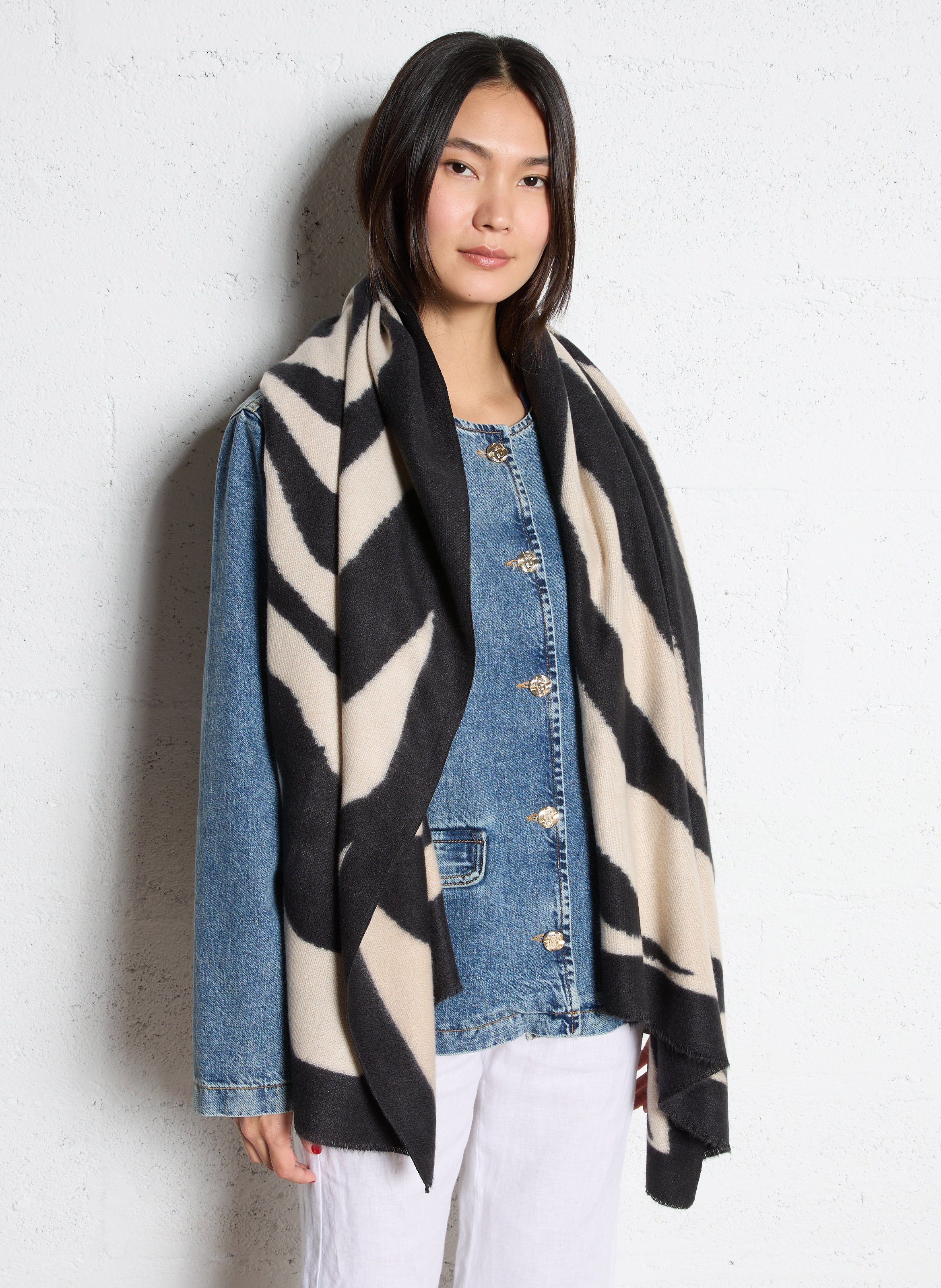 Echarpe imprimée AU PRINTEMPS PARIS Noir