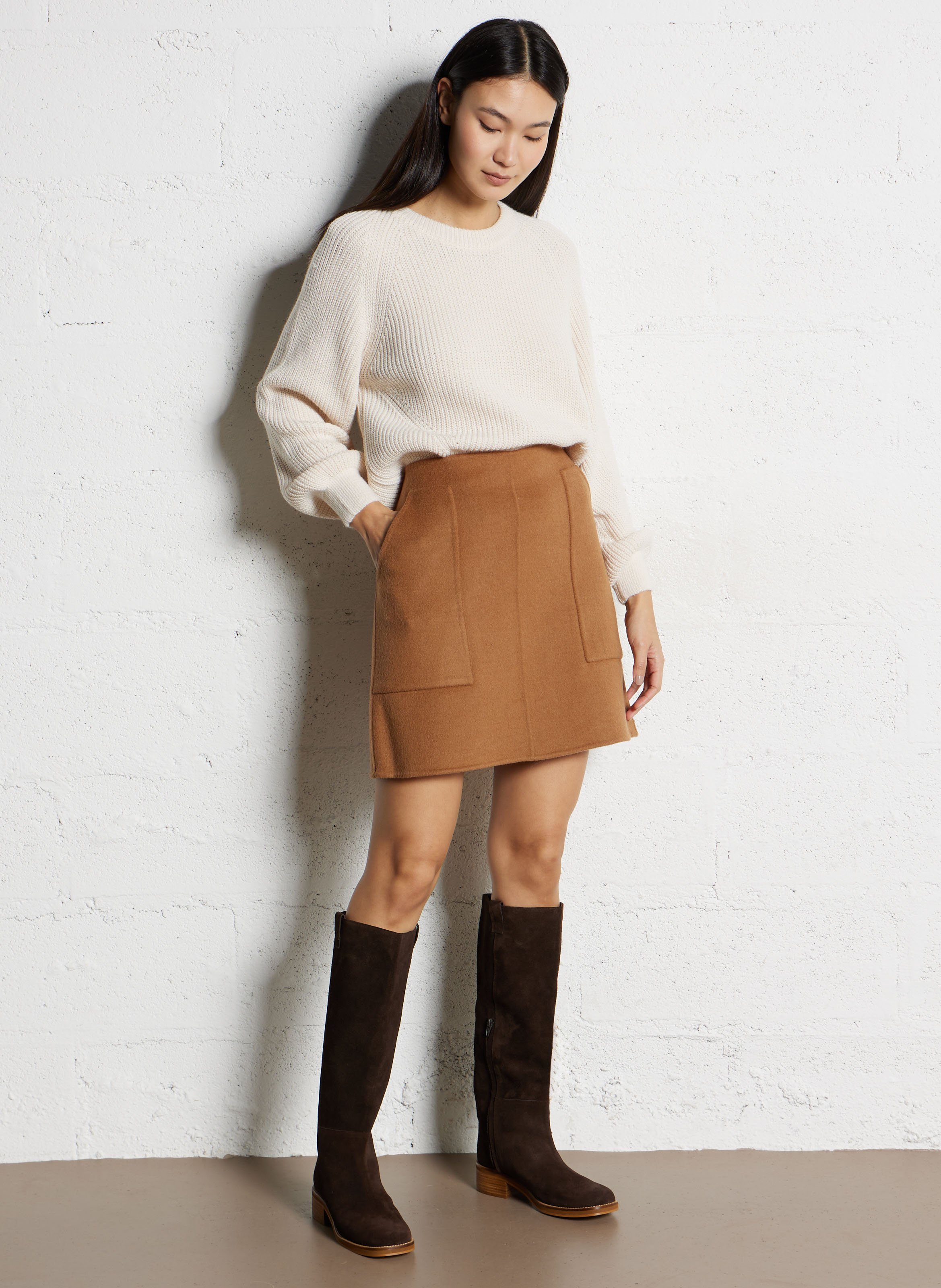 Bottes hautes en cuir velours MAISON 123 Marron