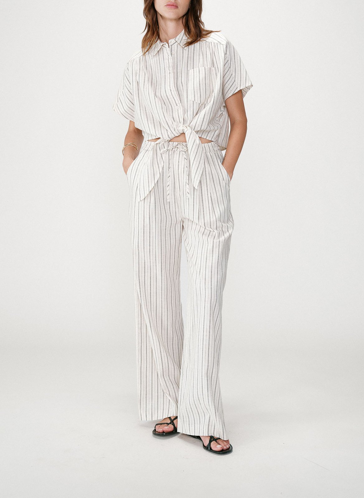 Pantalon large à rayures GRACE ET MILA Beige