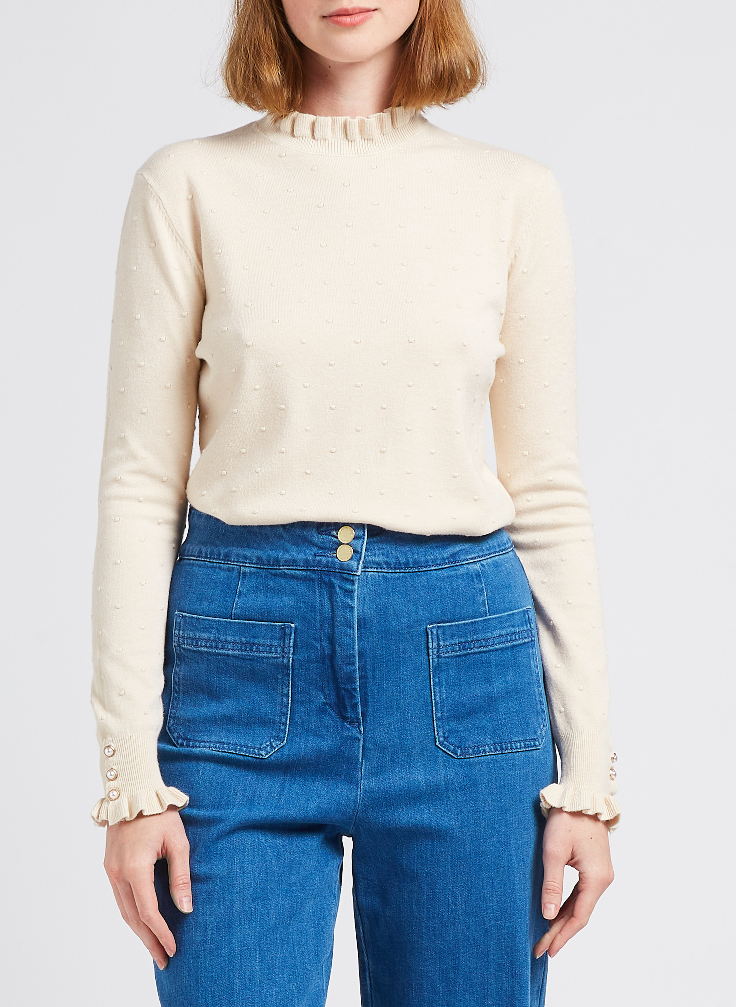 Pull col rond jacquard à volants LA PETITE ETOILE