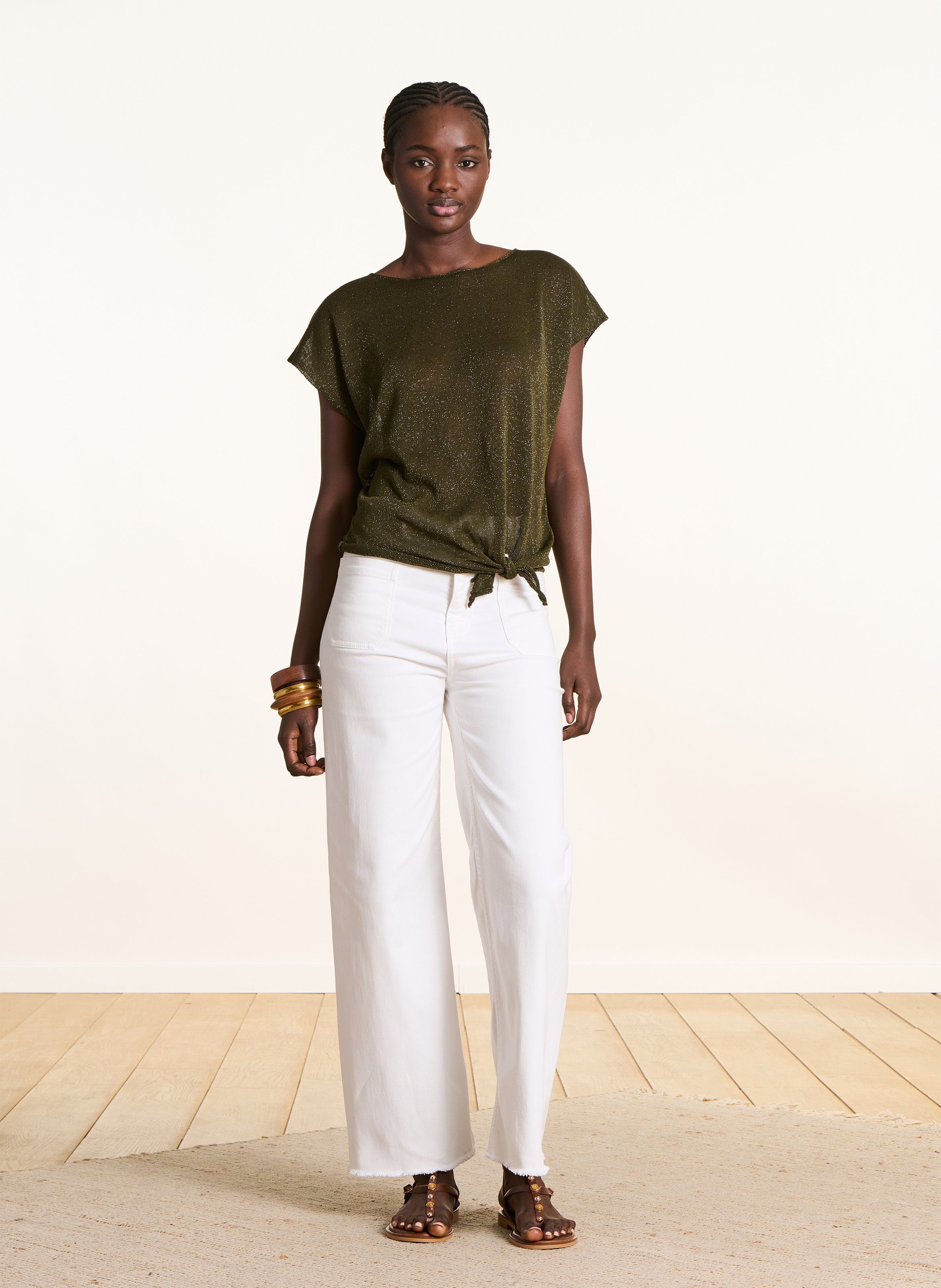 Pull manches courtes en maille irisée LA FEE MARABOUTEE Vert