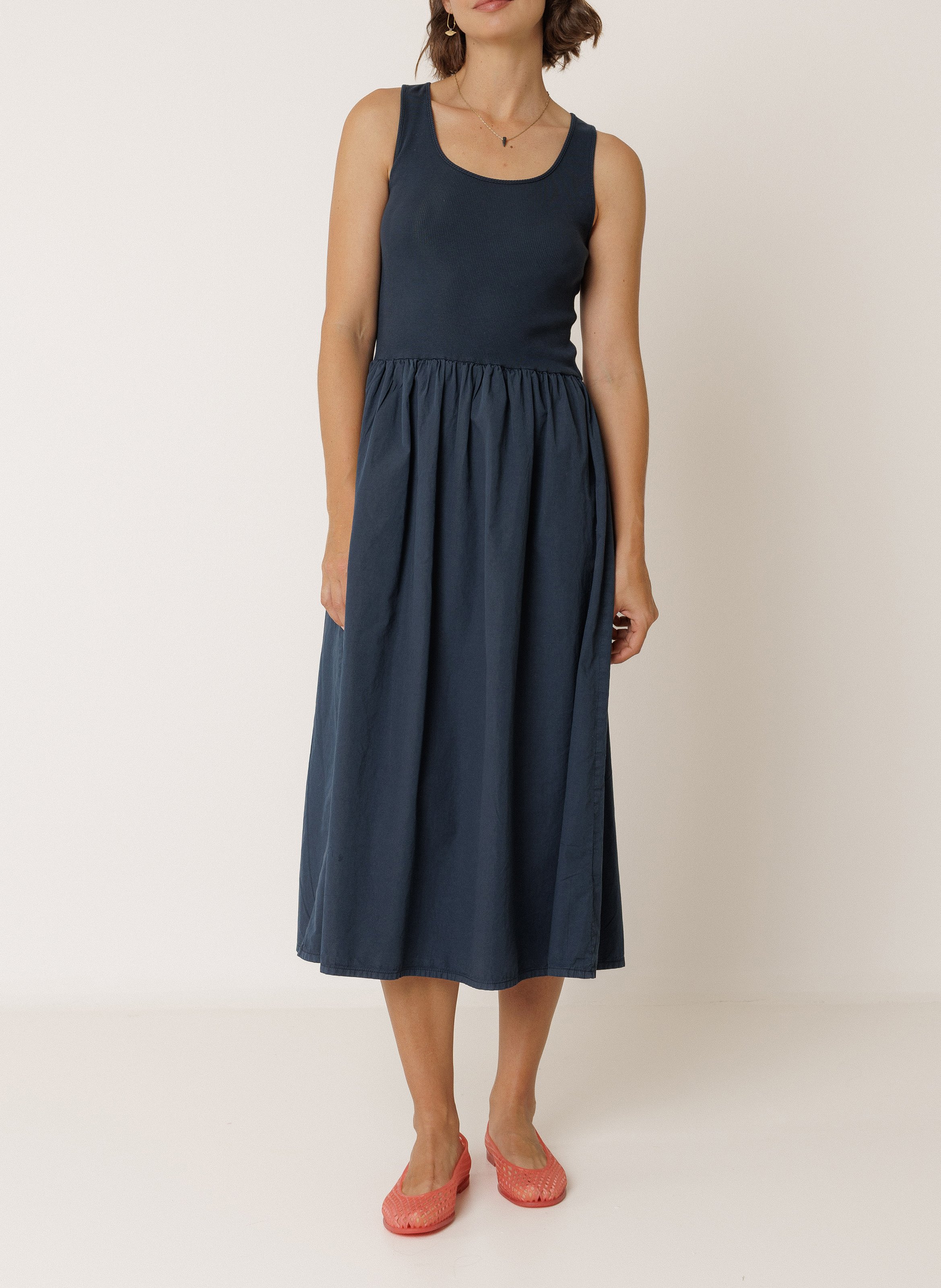 Halflange jurk met ronde hals van katoen INDI & COLD Blauw