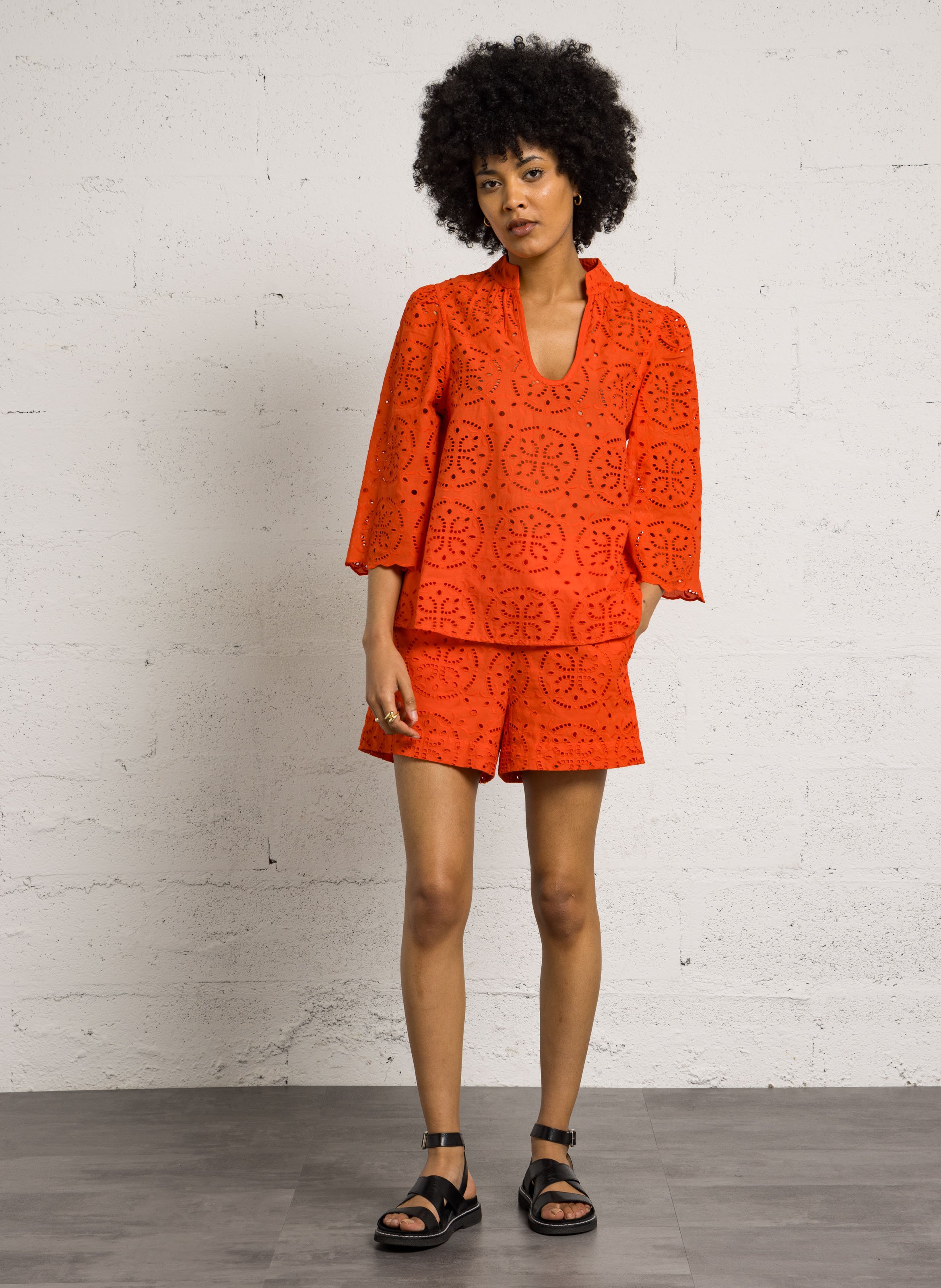 Short droit en coton Rouge