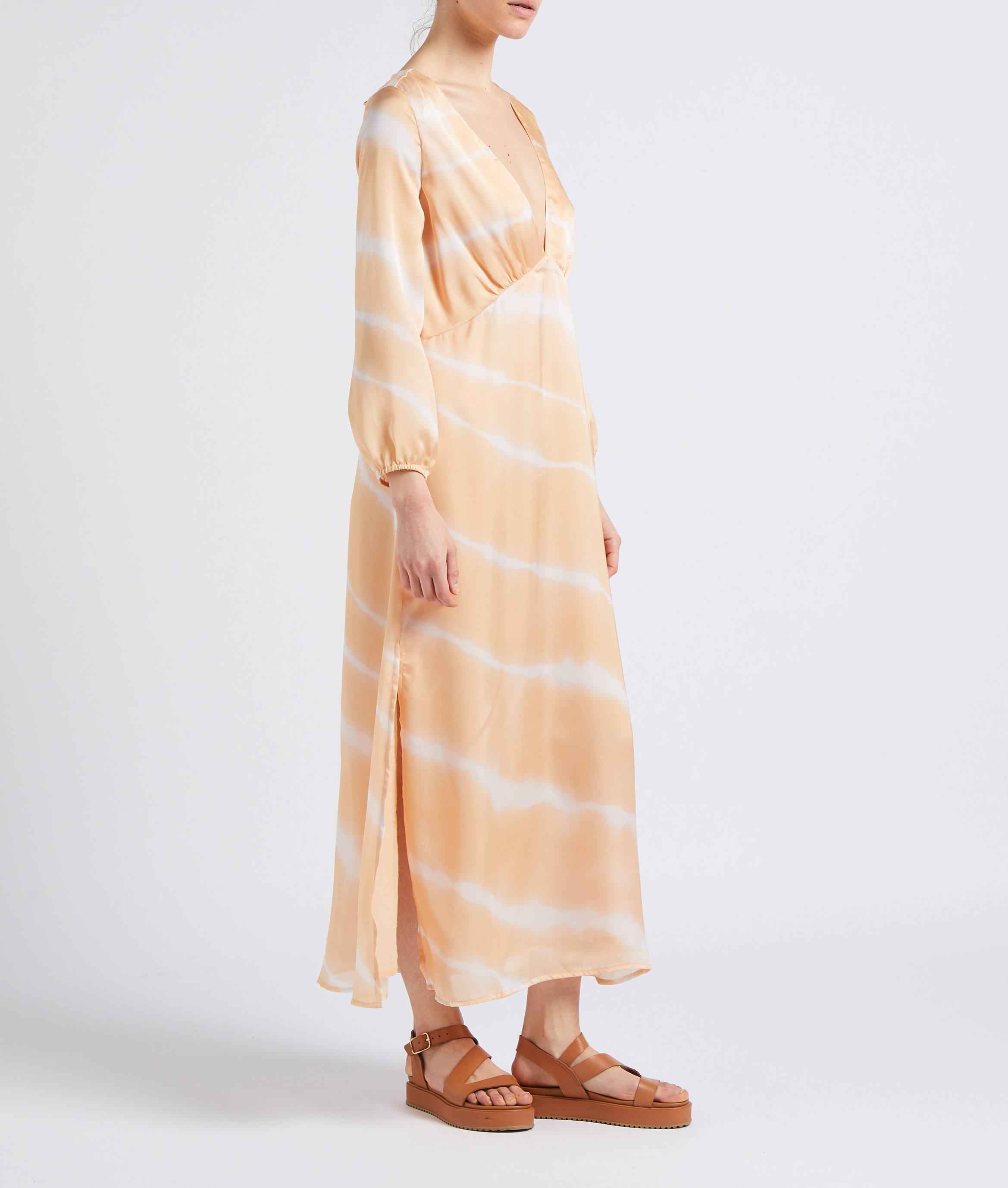 Robe longue droite col V imprimée SUNDRESS Multicolore