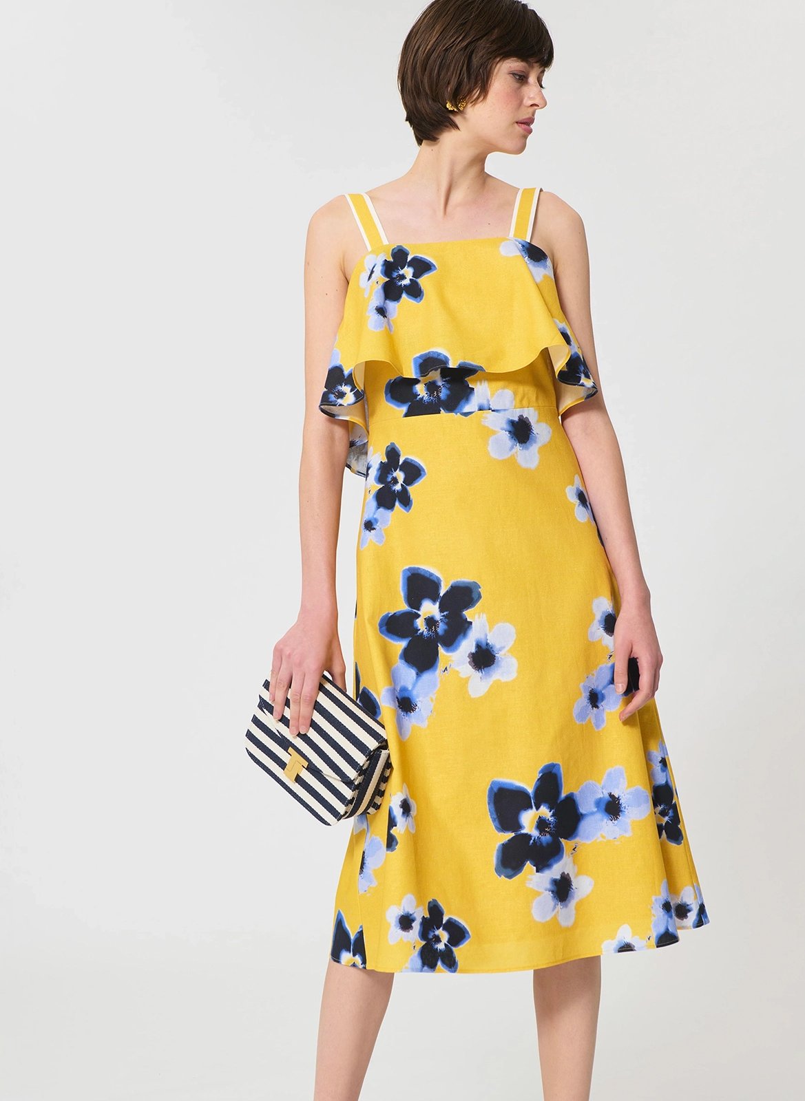 Robe courte col V en lin mélangé TARA JARMON Jaune