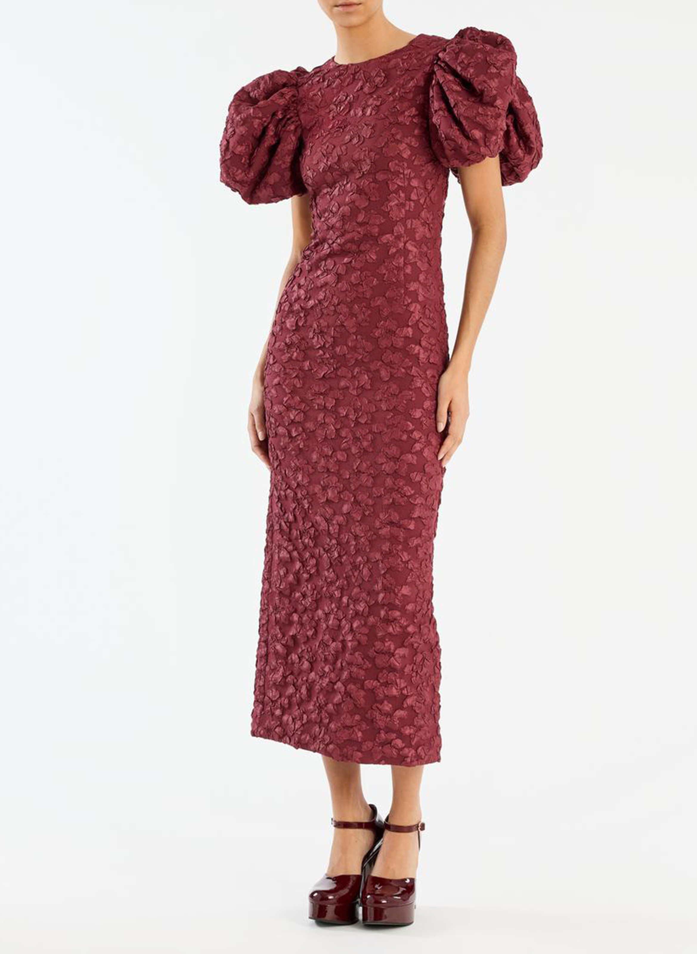 Lange jurk met ronde hals in jacquard ROTATE Bruin