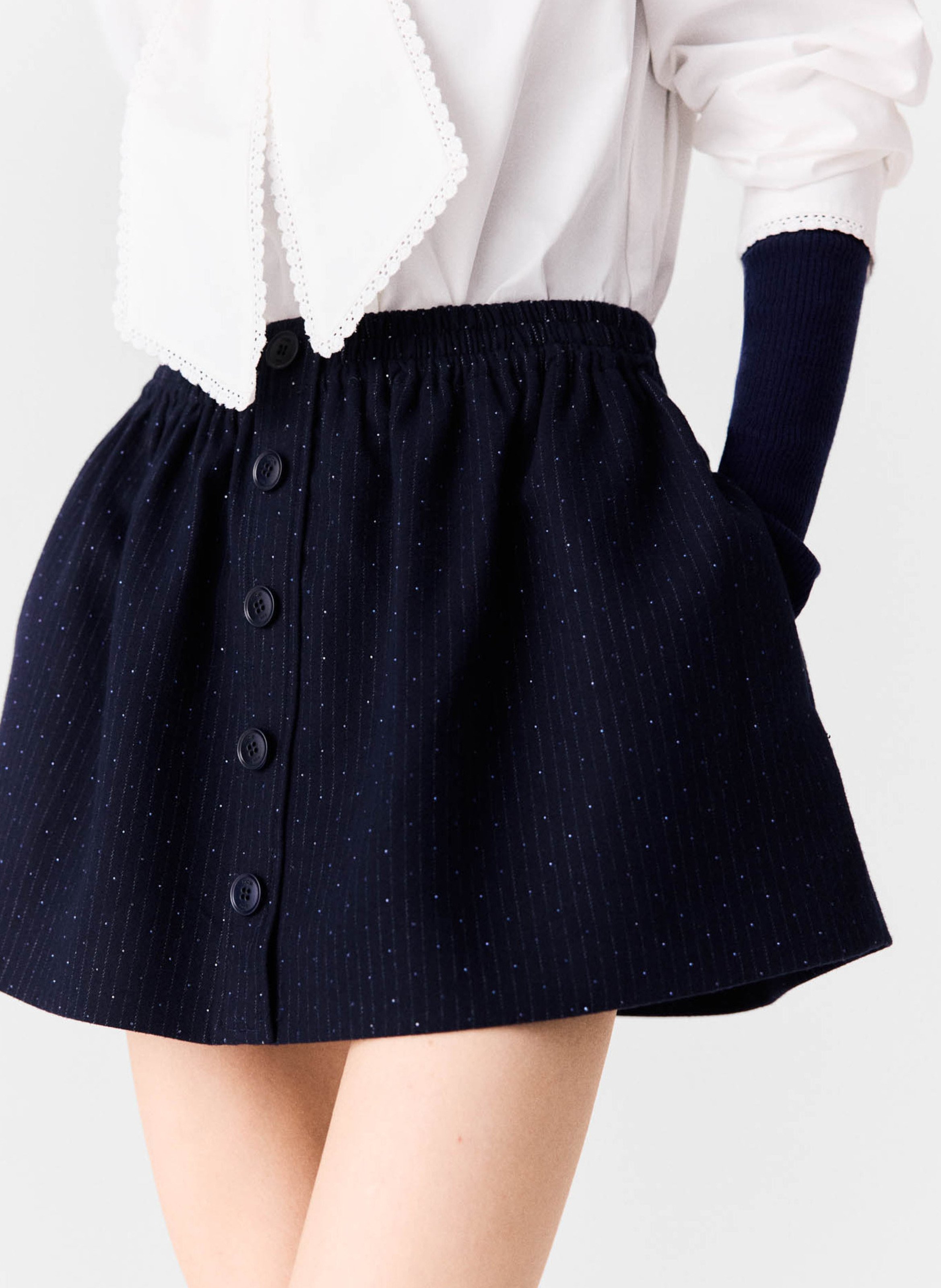 Jupe courte évasée et boutonnée MAJE Bleu