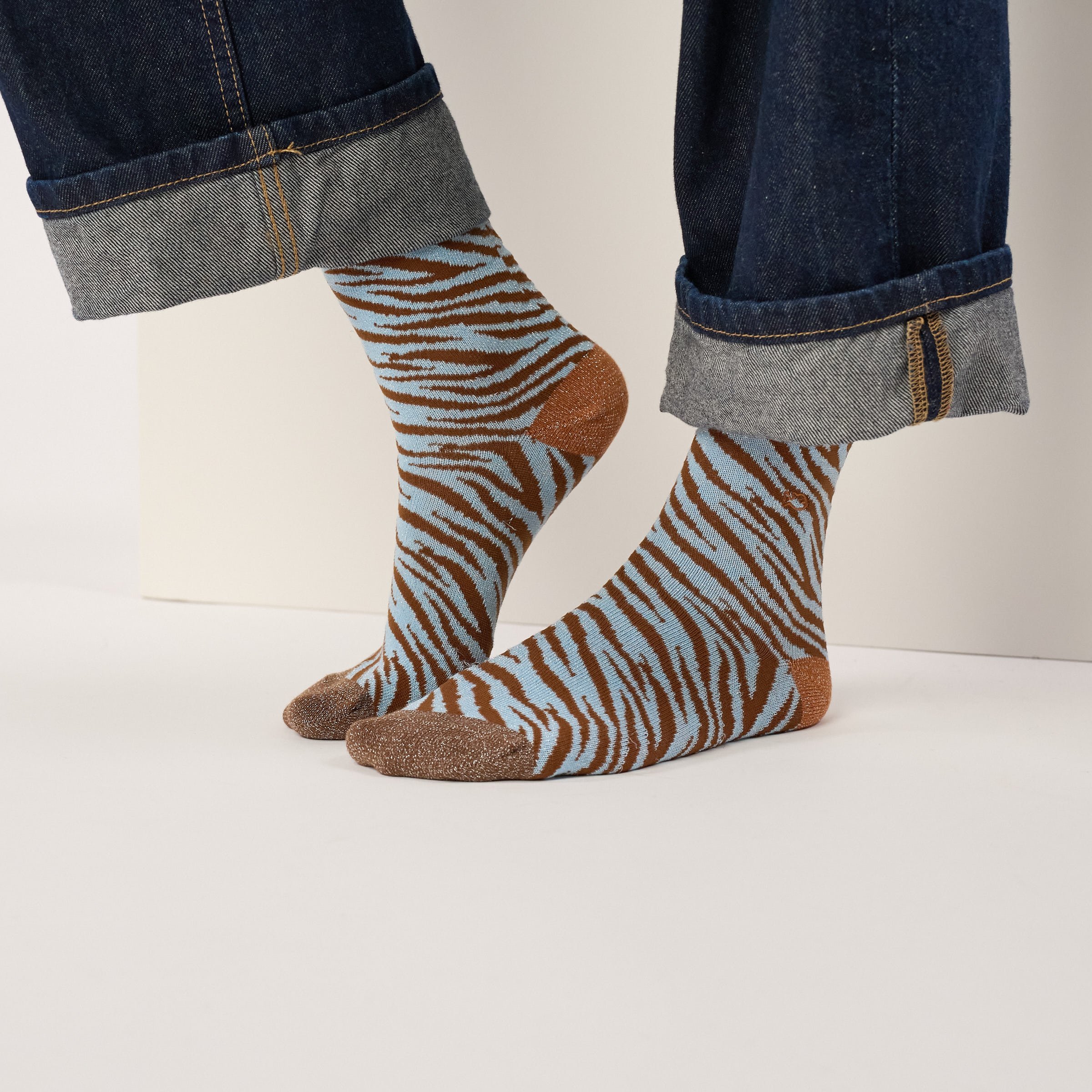 Combed Cotton Zebra Socks | Blue BILLYBELT Women