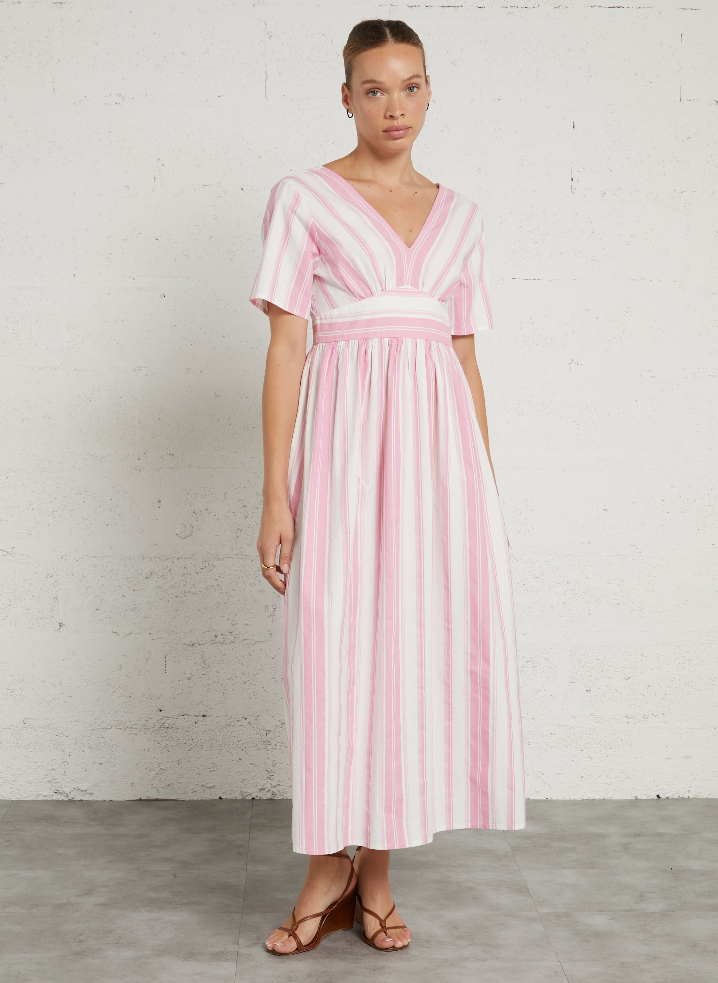 Robe longue à rayures en coton MAISON 123 Rose