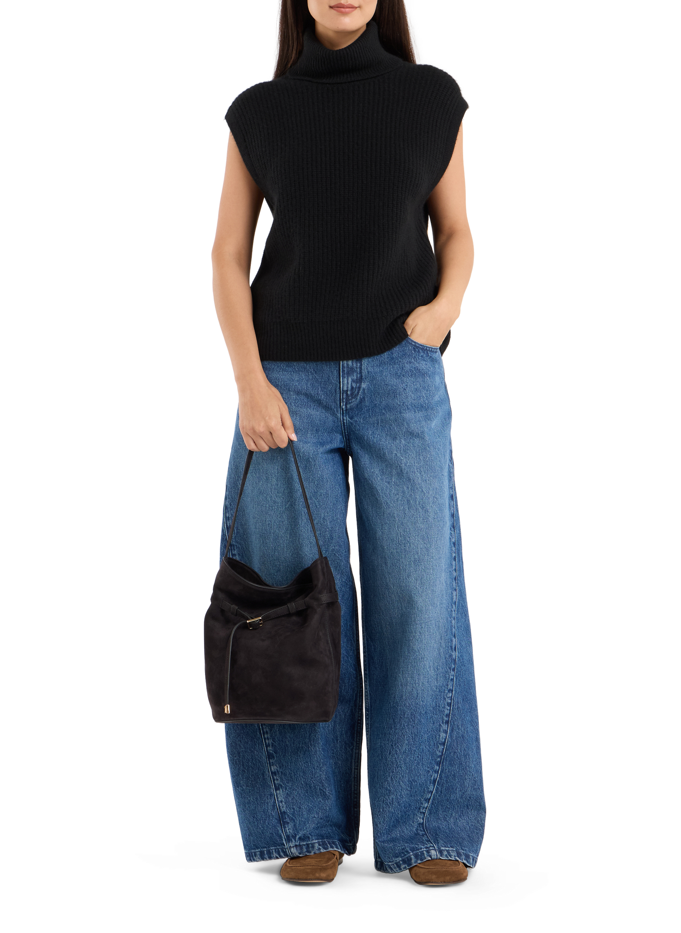 Ischi suede leather bucket bag SAISON 1865 Black